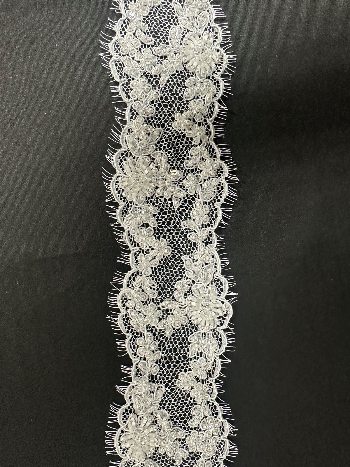 White Beaded & Corded Lace Trim - Omega