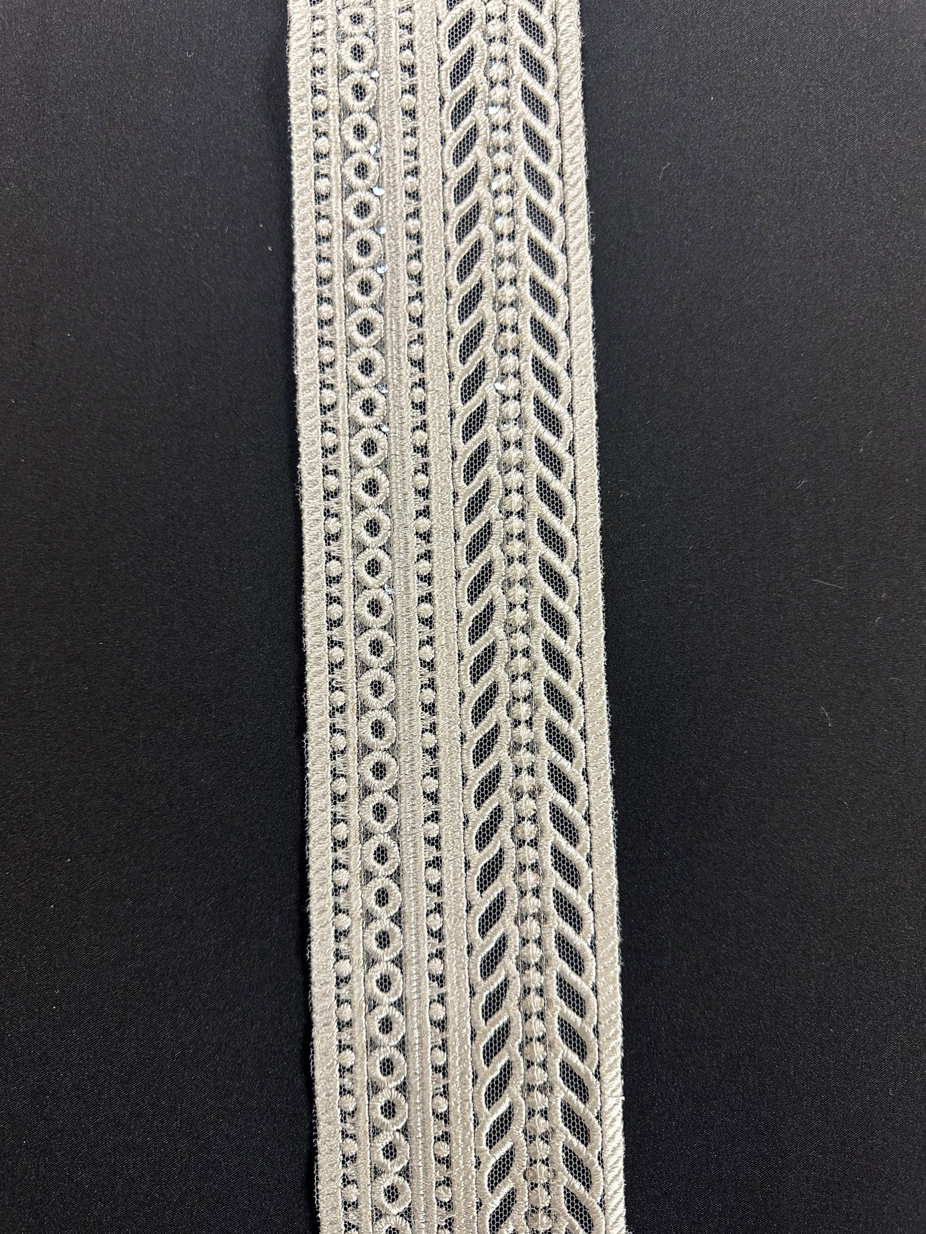 Ivory Sequinned Embroidery Trim - Chardonnay