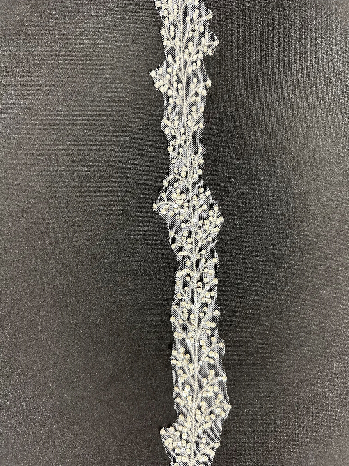 Ivory Beaded and Sequin Lace Trim - EH2031