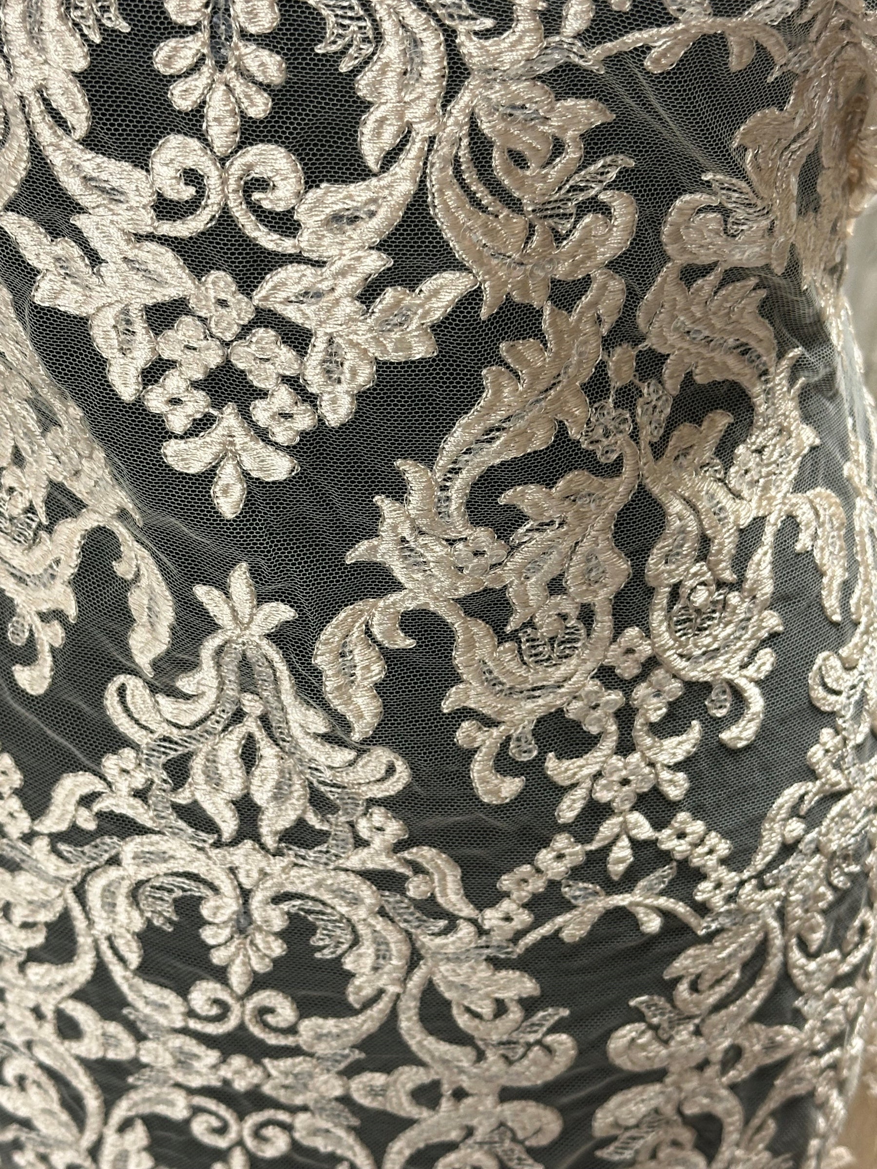 Champagne Sequinned Embroidery Lace - Albany