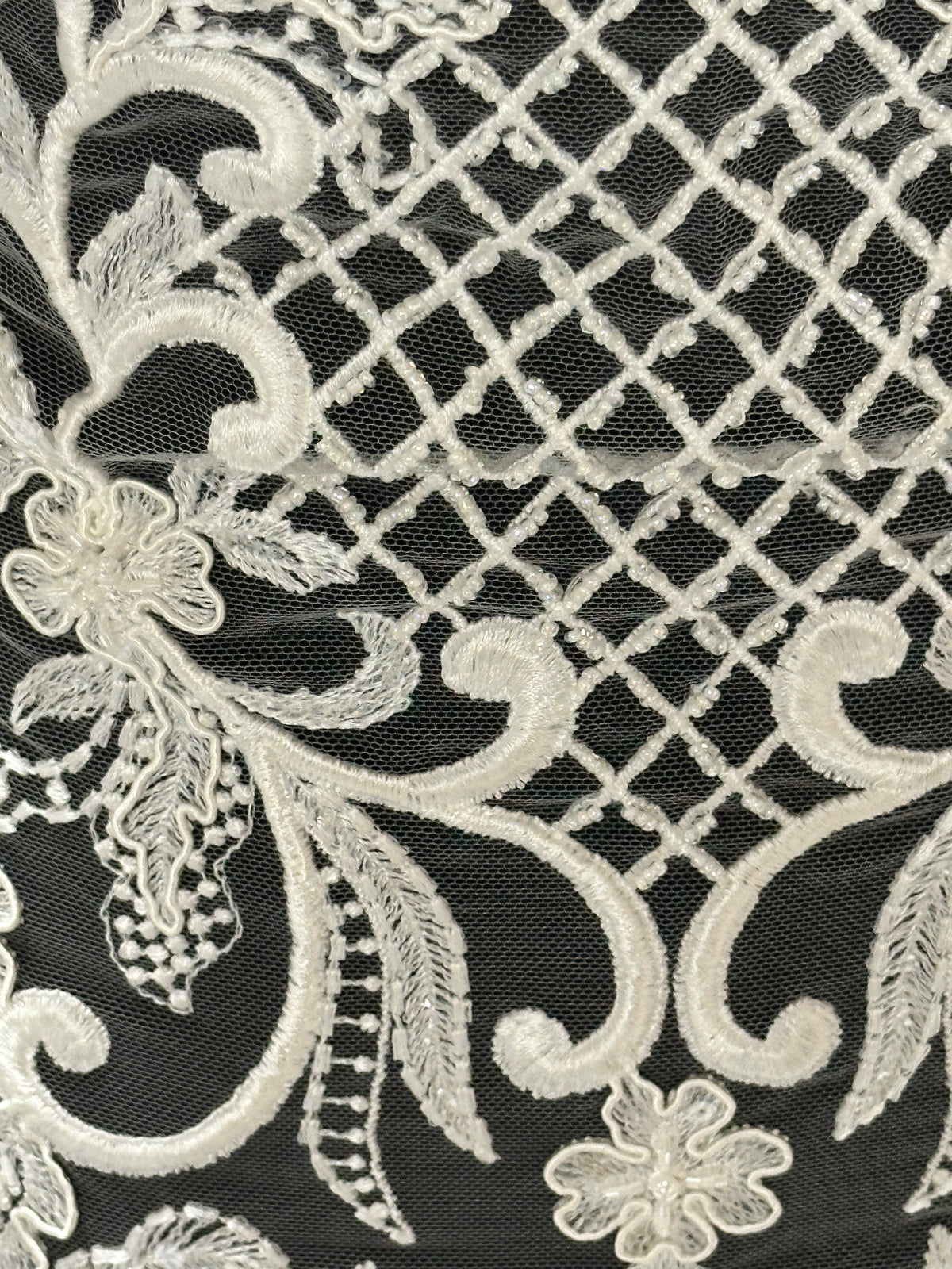 Ivory Beaded Lattice Lace - Zorb