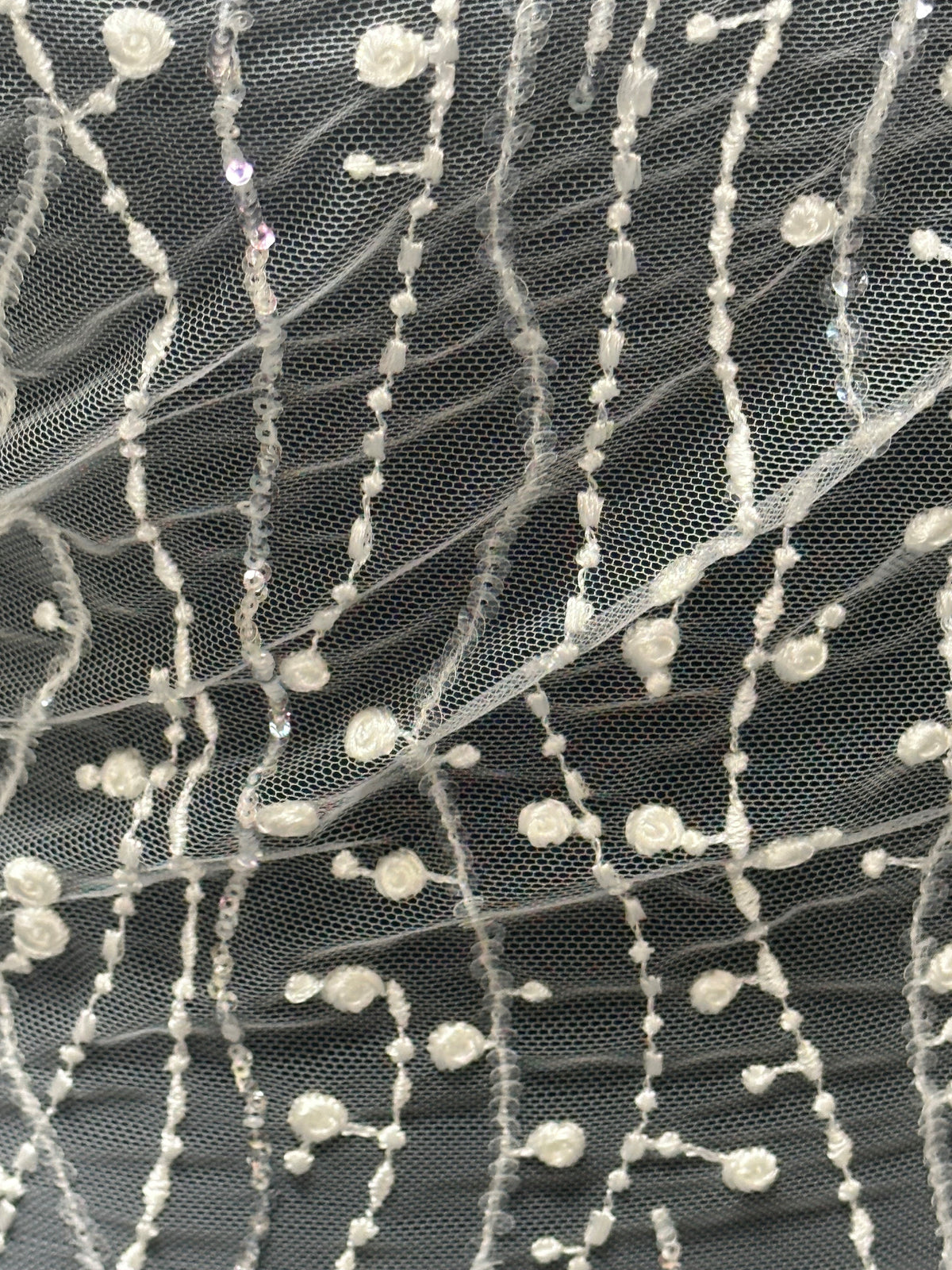 Ivory Sequinned Embroidery Lace - Ballencia