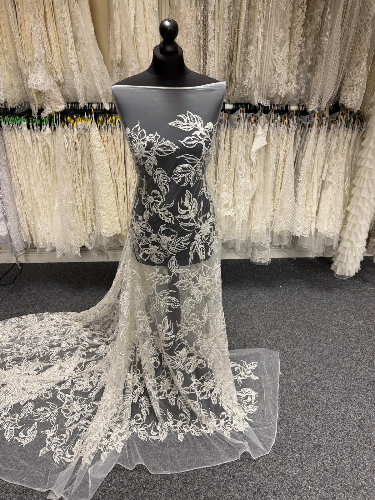 Ivory/Silver Embroidered Beaded Lace - EB1100