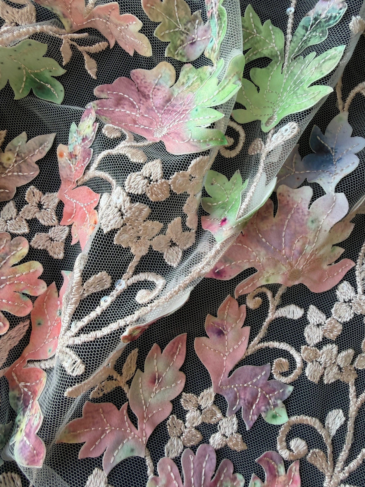 Ivory/Multi Embroidered Sequin Tulle - EB3007