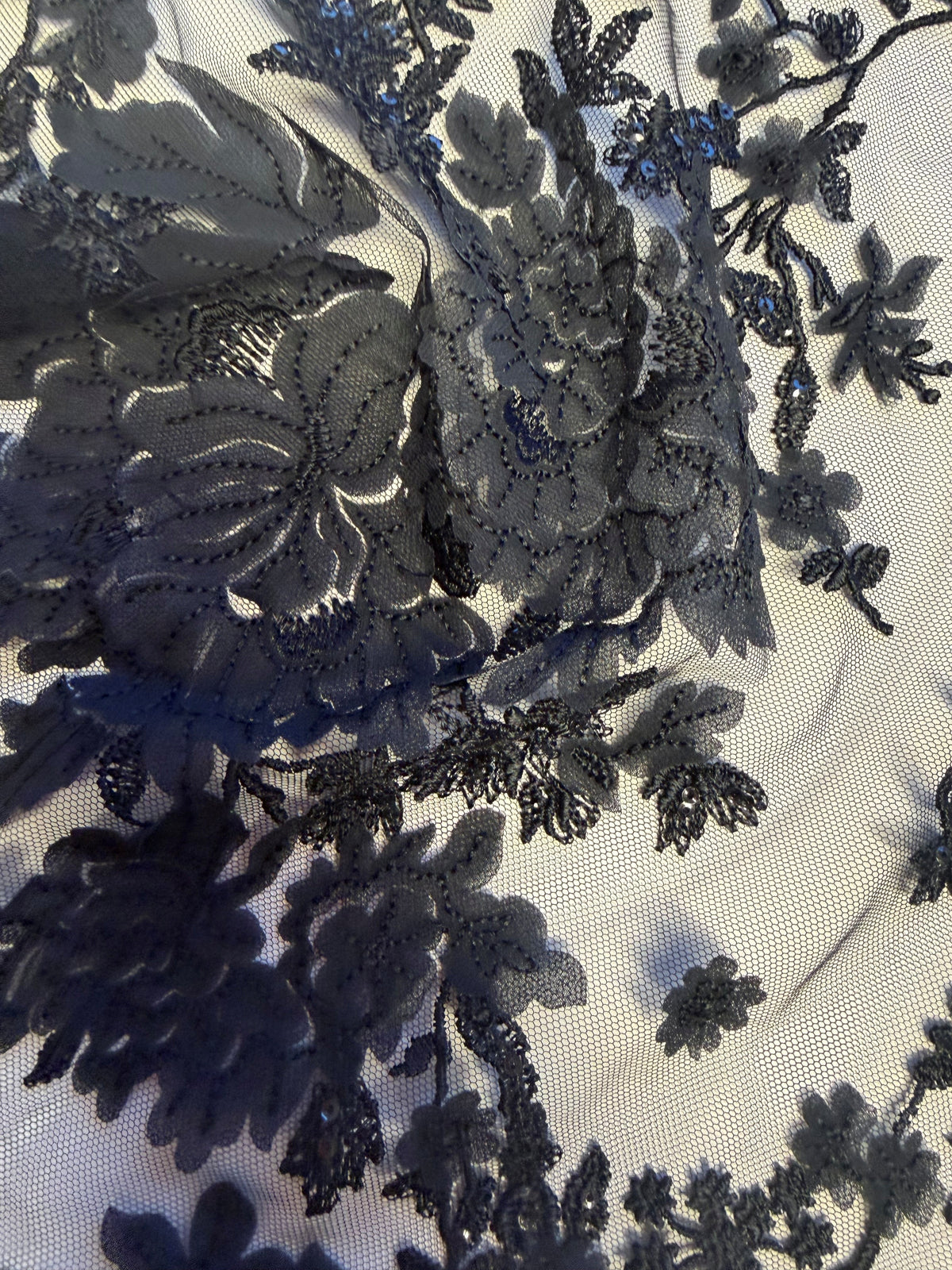 Black Sequin Floral Lace - EB3018