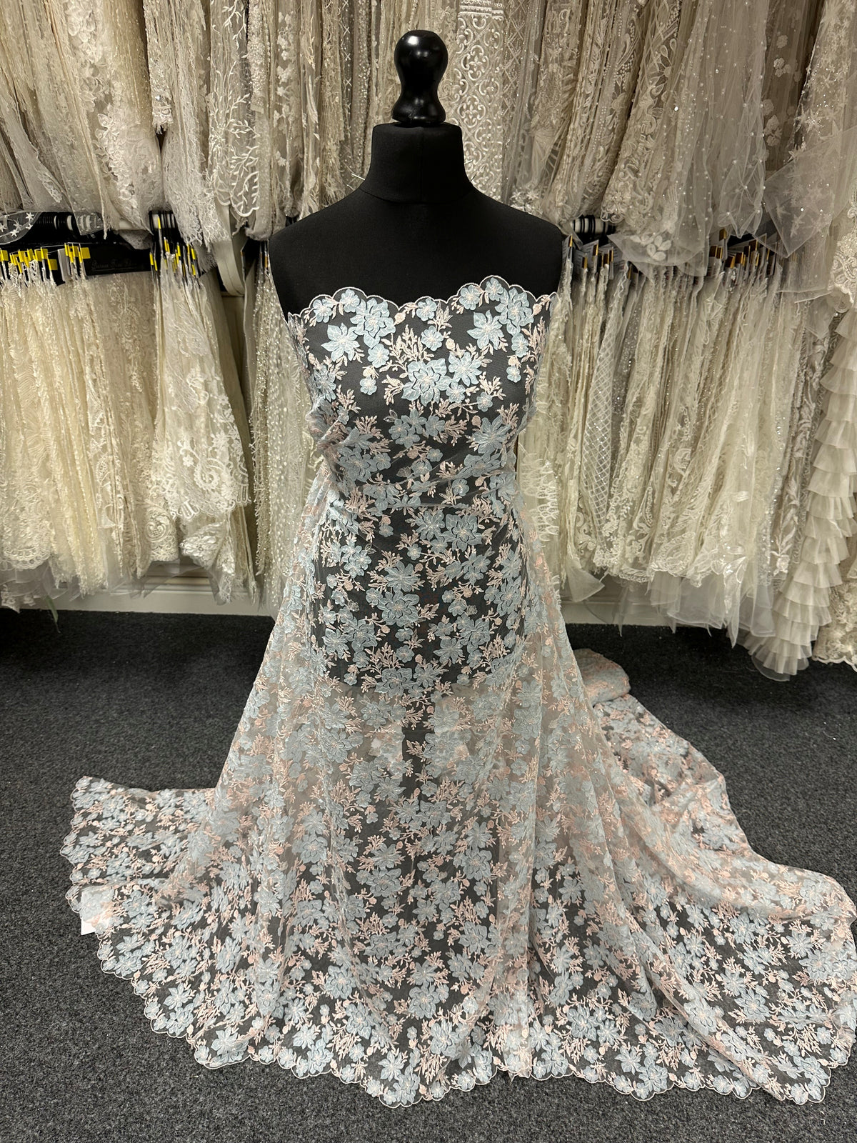 Pink & Blue Embroidered Lace - EB3053