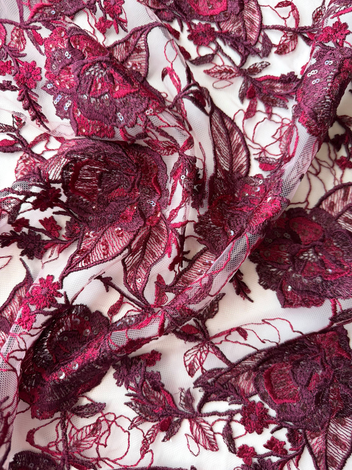 Wine Embroidered Sequin Lace – EB3059