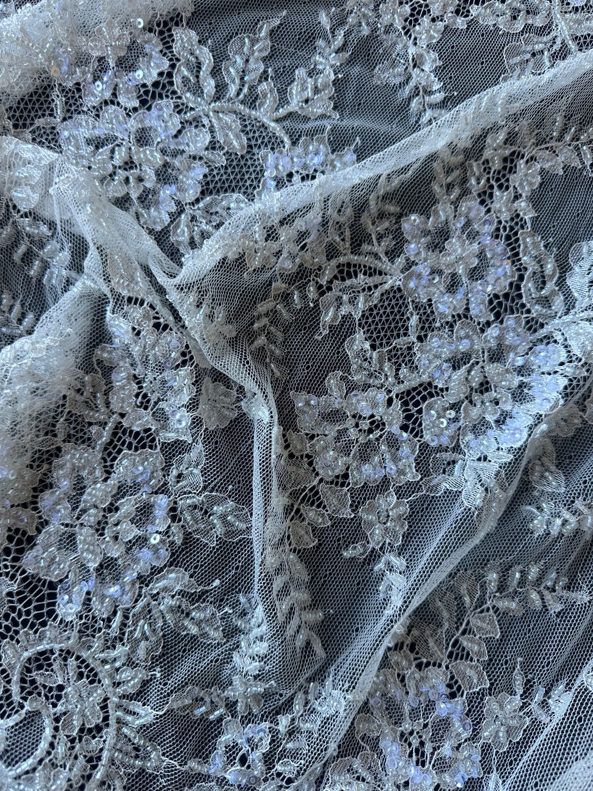 Ivory Hand Beaded Raschel Lace - Teddy