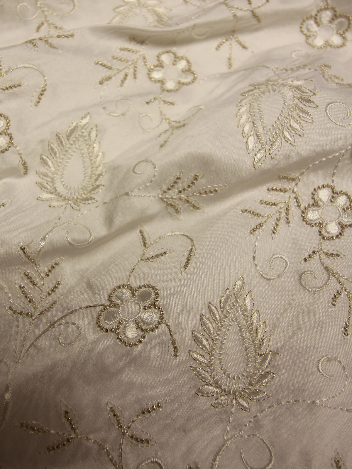 Ivory Embroidered Dupion – Delyth