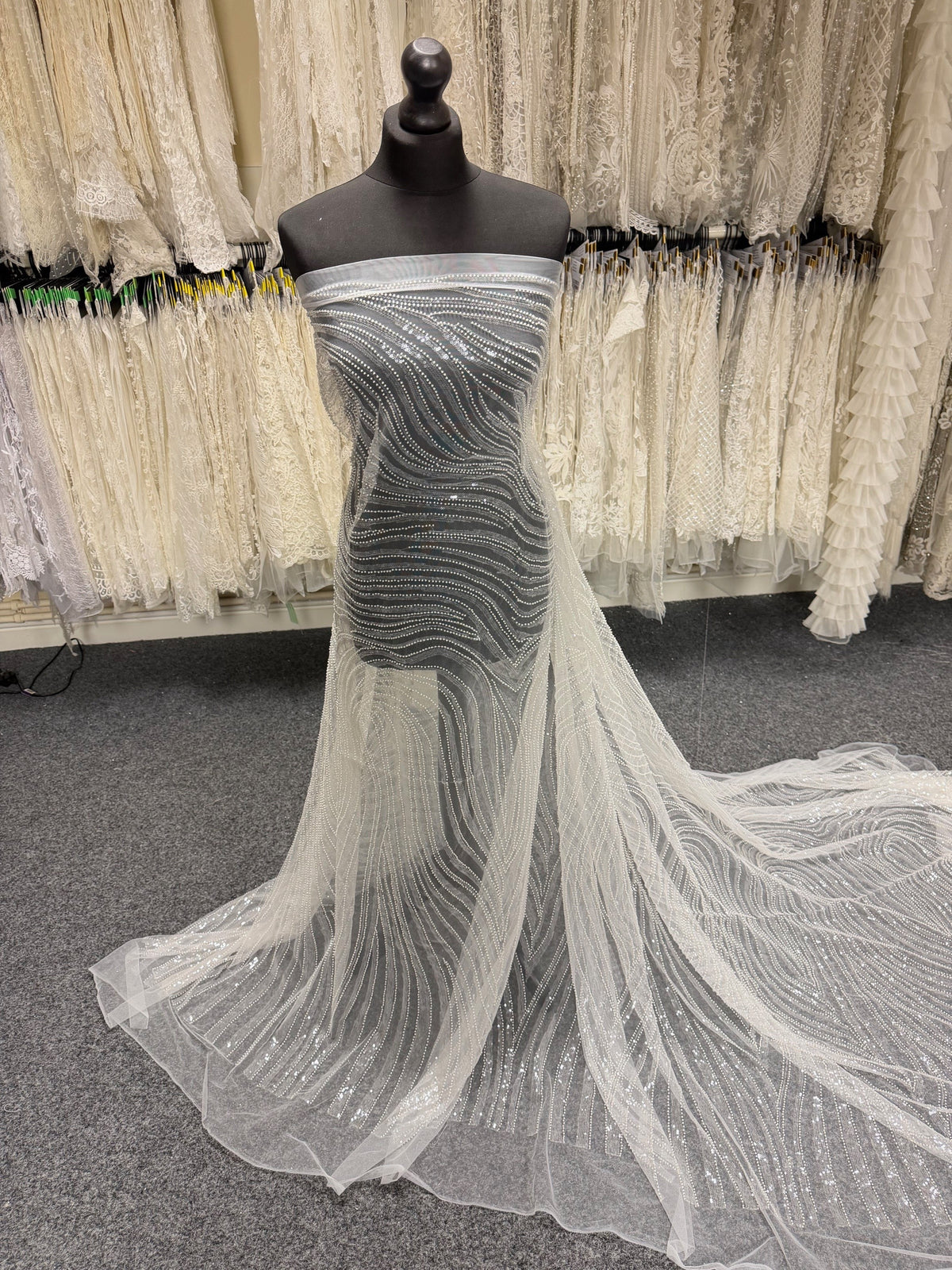 Ivory Embroidered Beaded Tulle - EB1028