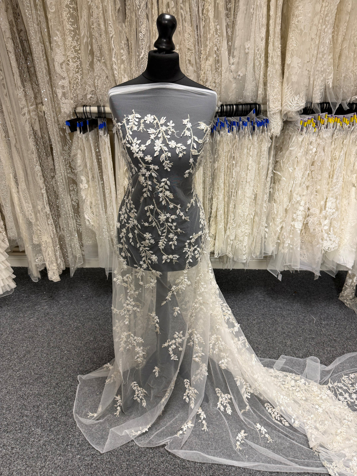 Ivory/Silver Embroidered Lace - EB1073