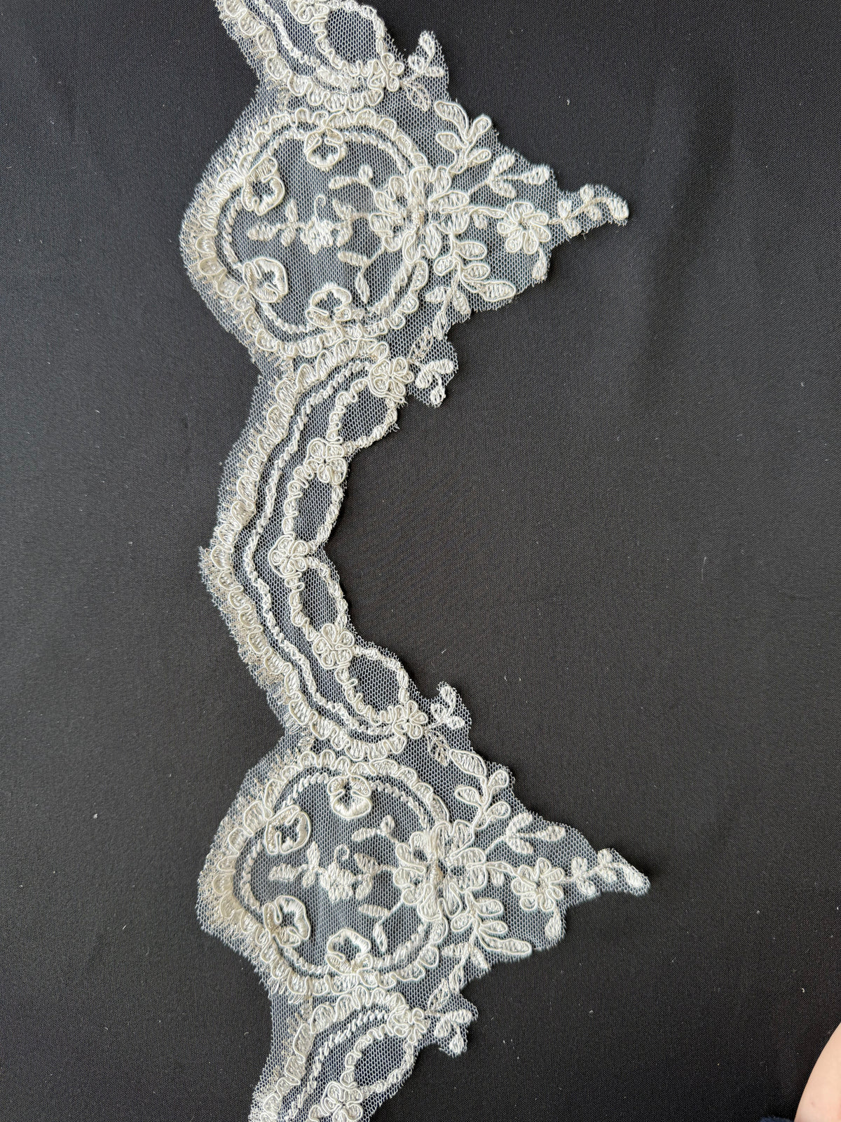 Ivory with Silver Embroidered Lace Trim - T298
