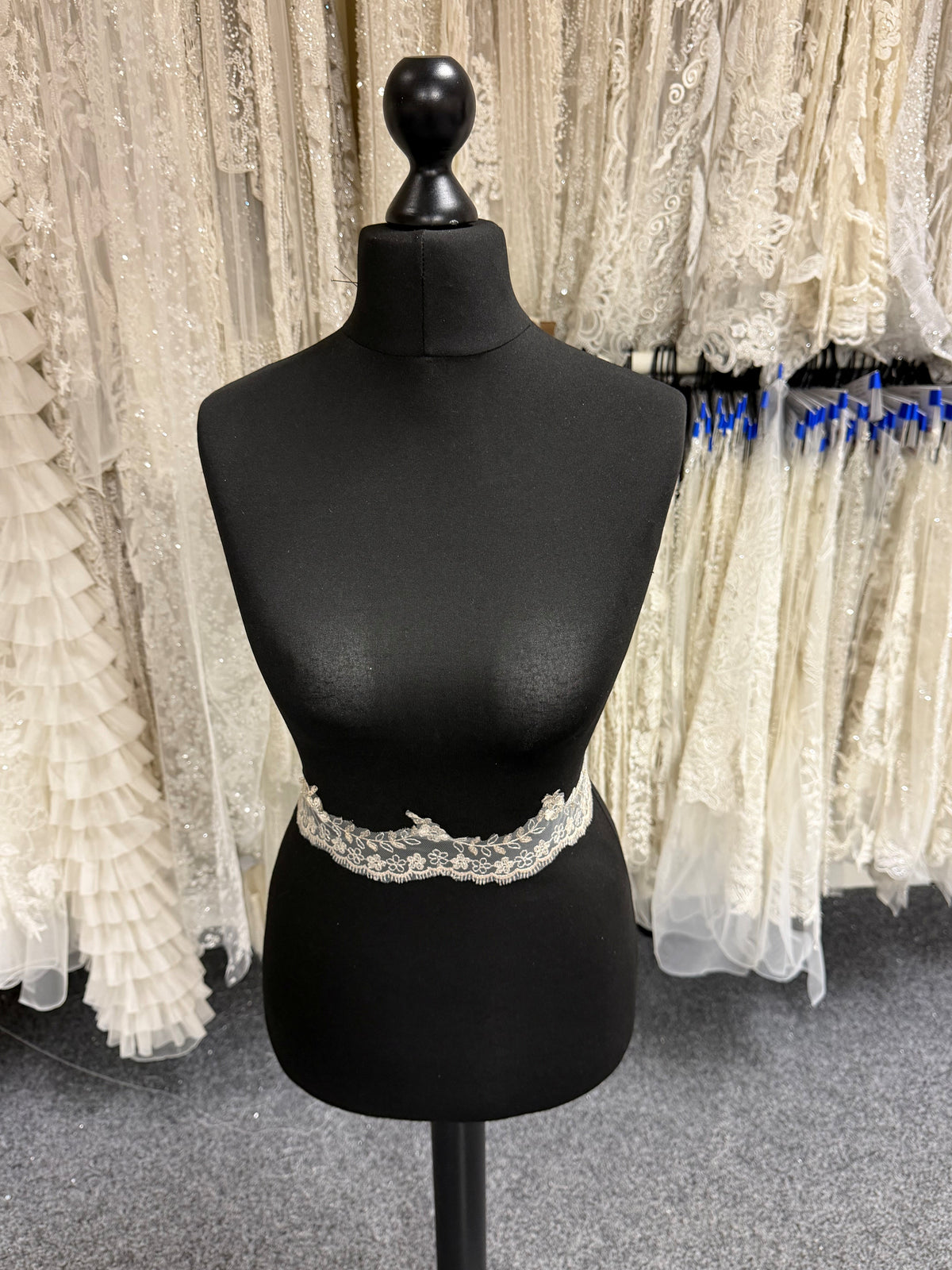 Ivory and Champagne Embroidered Lace Trim - T53