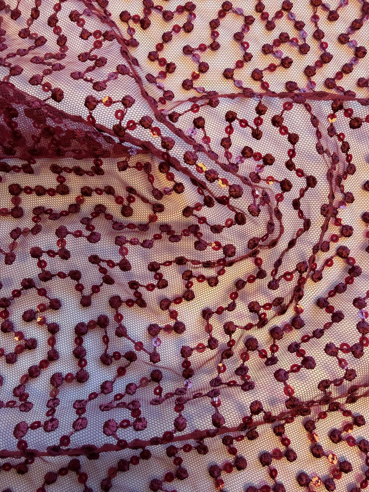 Wine Sequin Embroidery Lace - EB3029