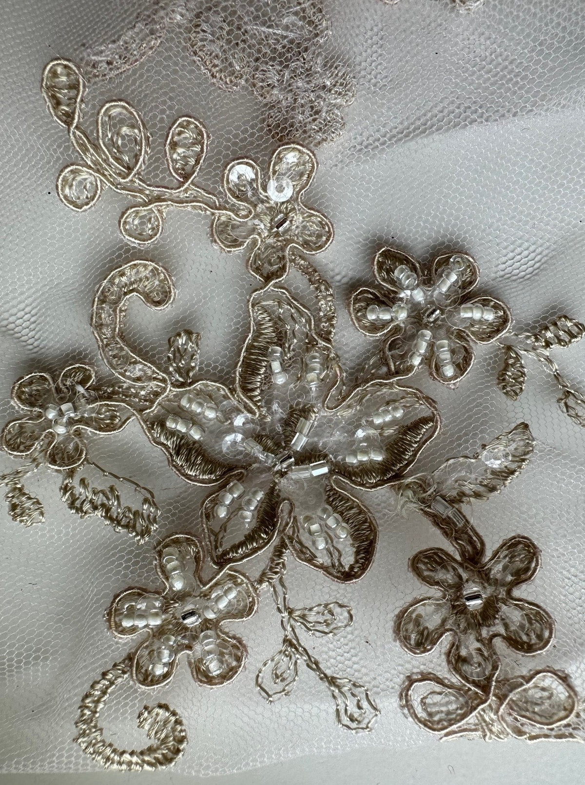 Sandy Beige Beaded and Corded Lace - Alexandra