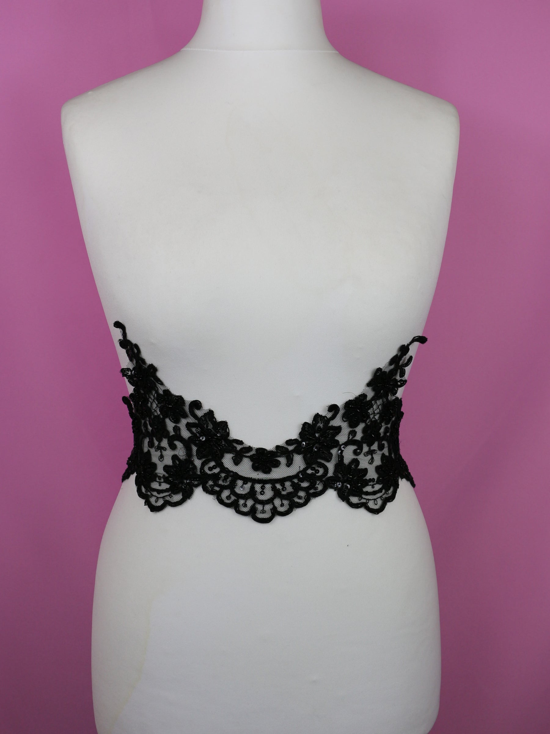 Black Beaded and Corded Lace Trim - Alexandra