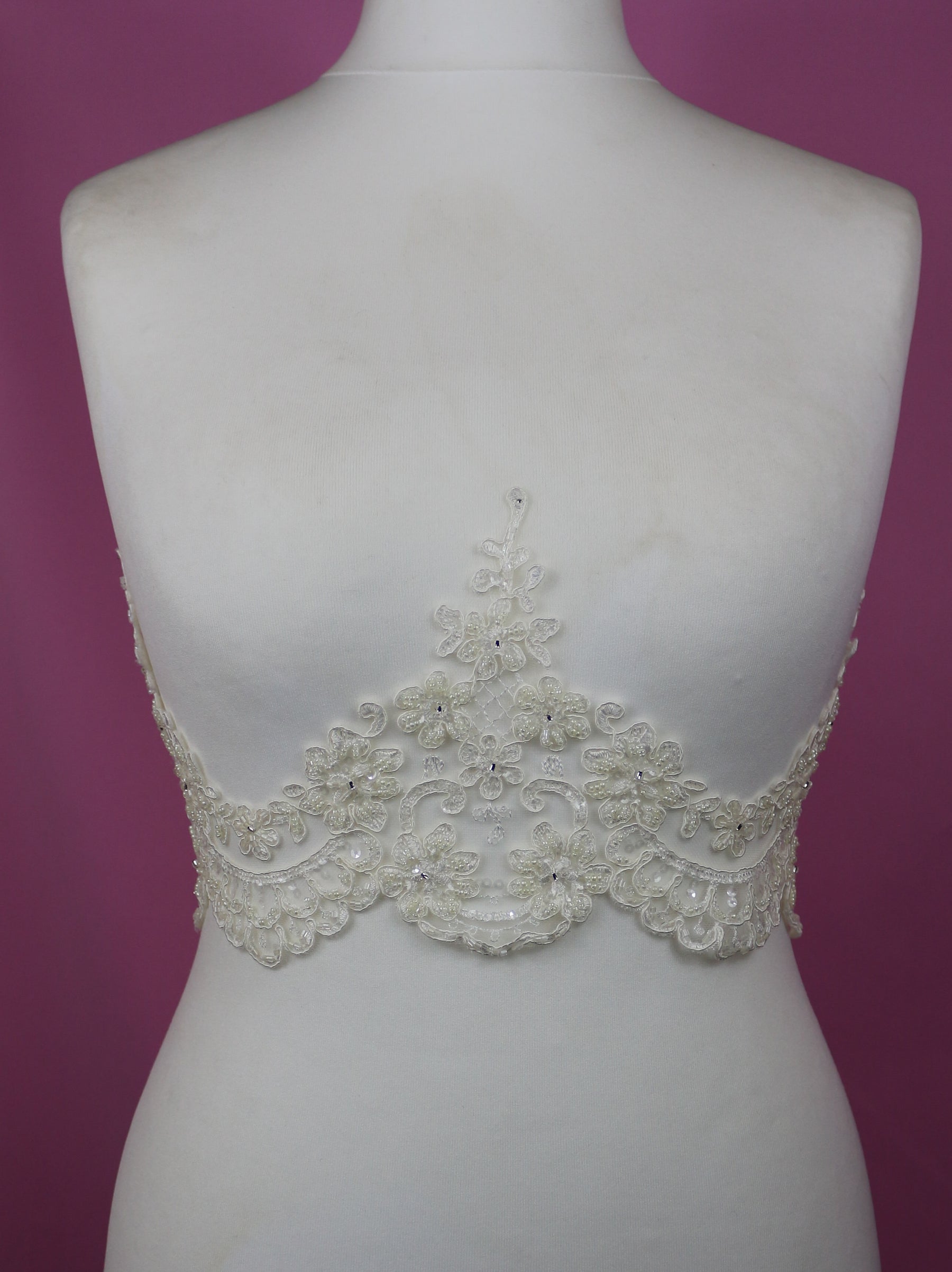 Ivory Beaded and Corded Lace Trim - Alexandra
