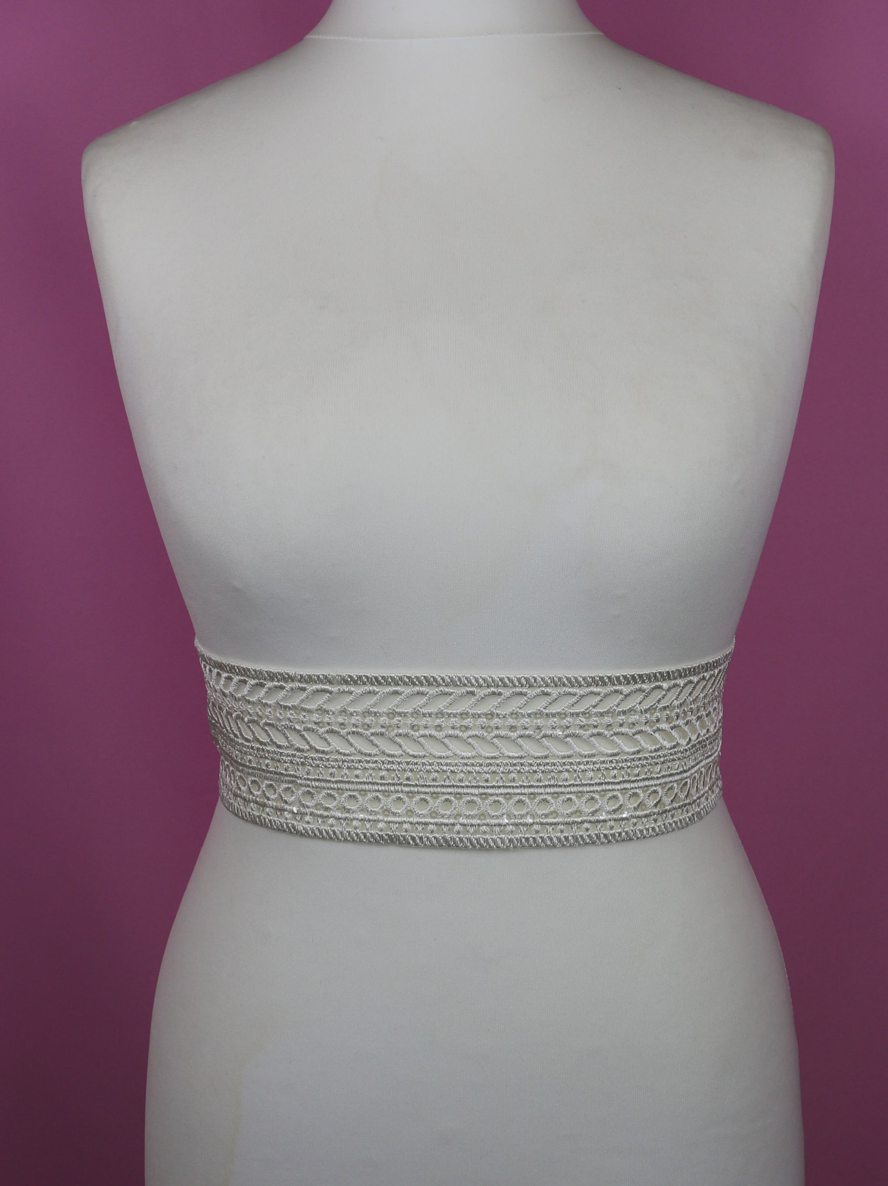 Ivory Sequinned Embroidery Trim - Chardonnay