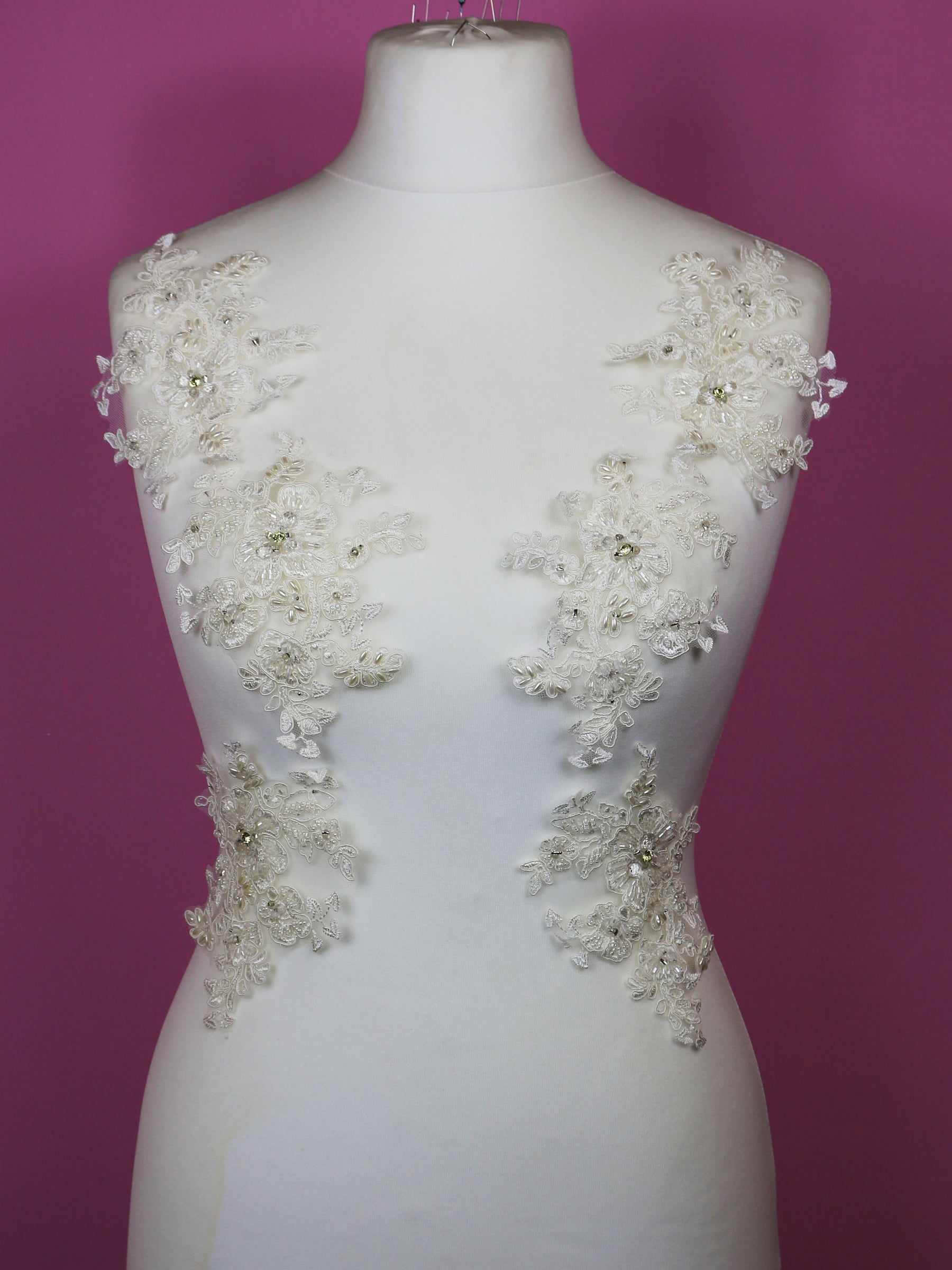 Ivory Beaded and Corded Lace Appliques - Chelsea