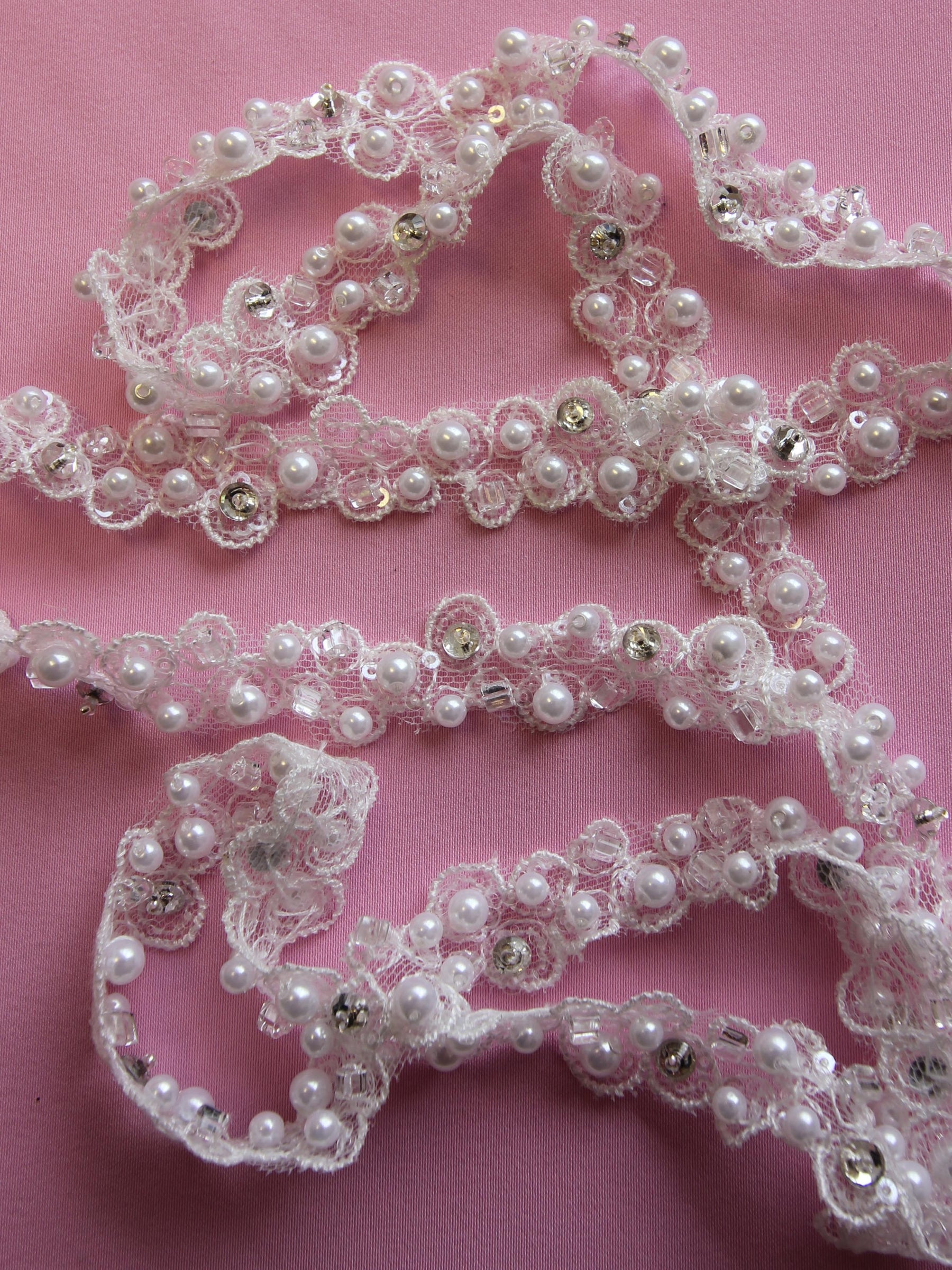 Ivory Beaded Lace Trim - Sage