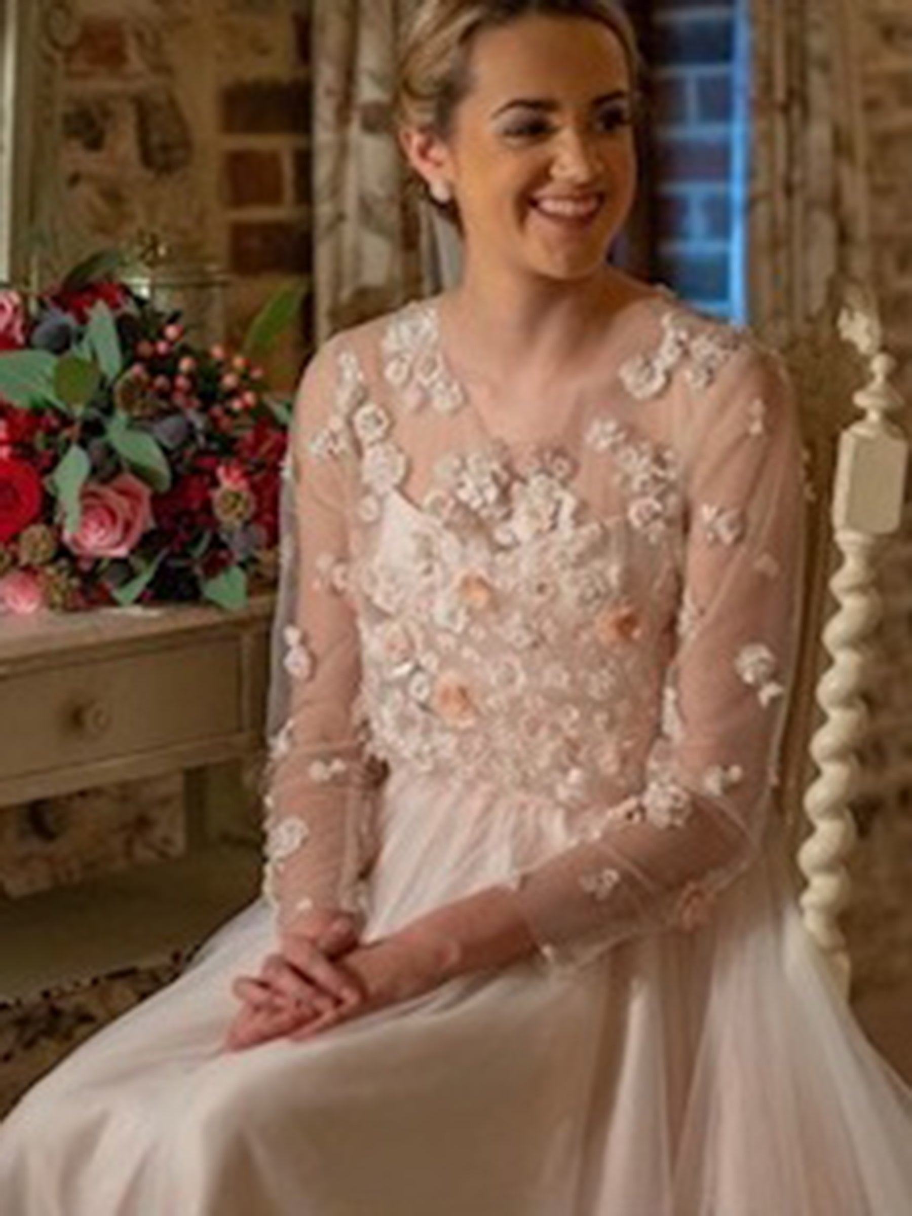 Ivory & Blush Beaded Lace - Eugenie