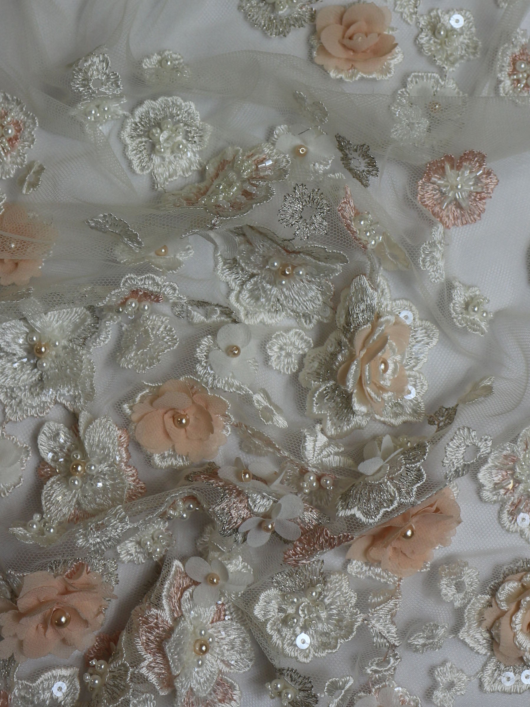 Ivory & Blush Beaded Lace - Eugenie