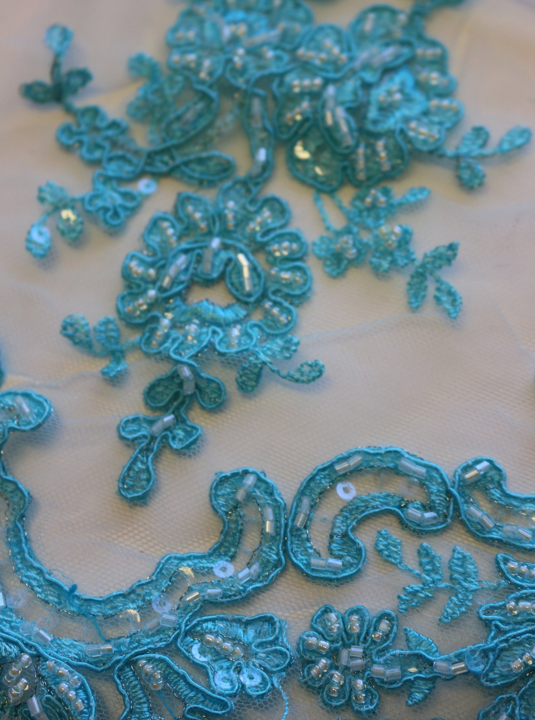 Paradise Blue Beaded Lace - Sophia