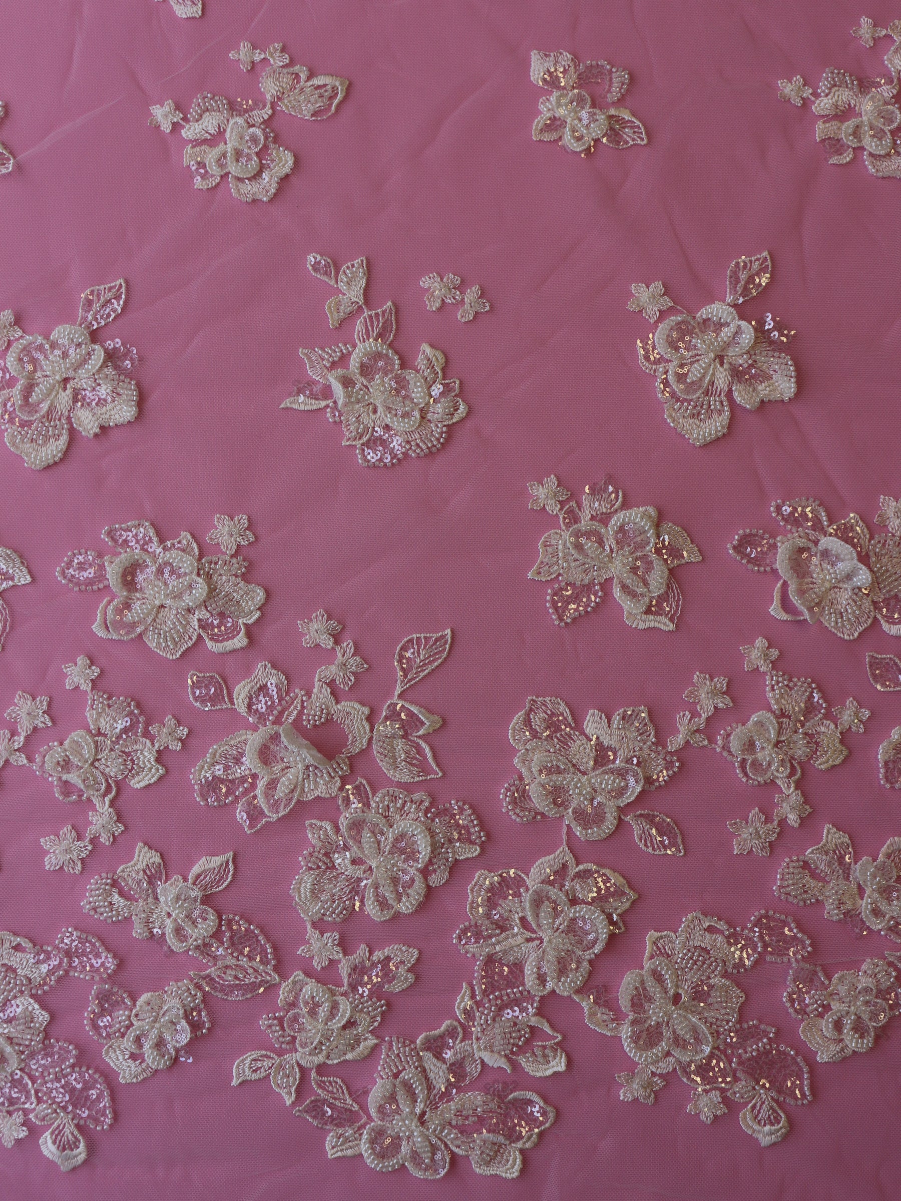 Ivory Beaded 3D Lace - Linda
