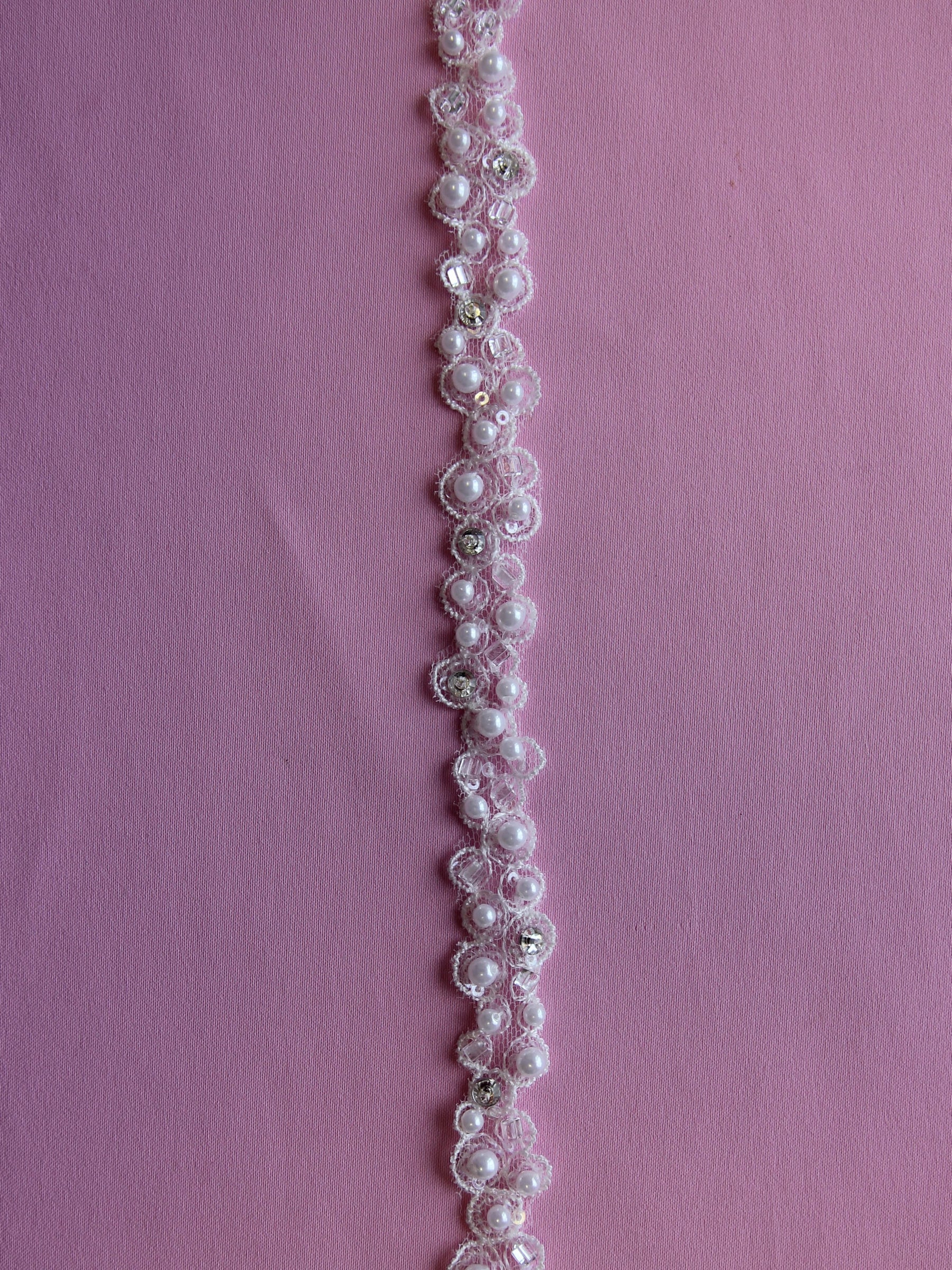 Ivory Beaded Lace Trim - Sage