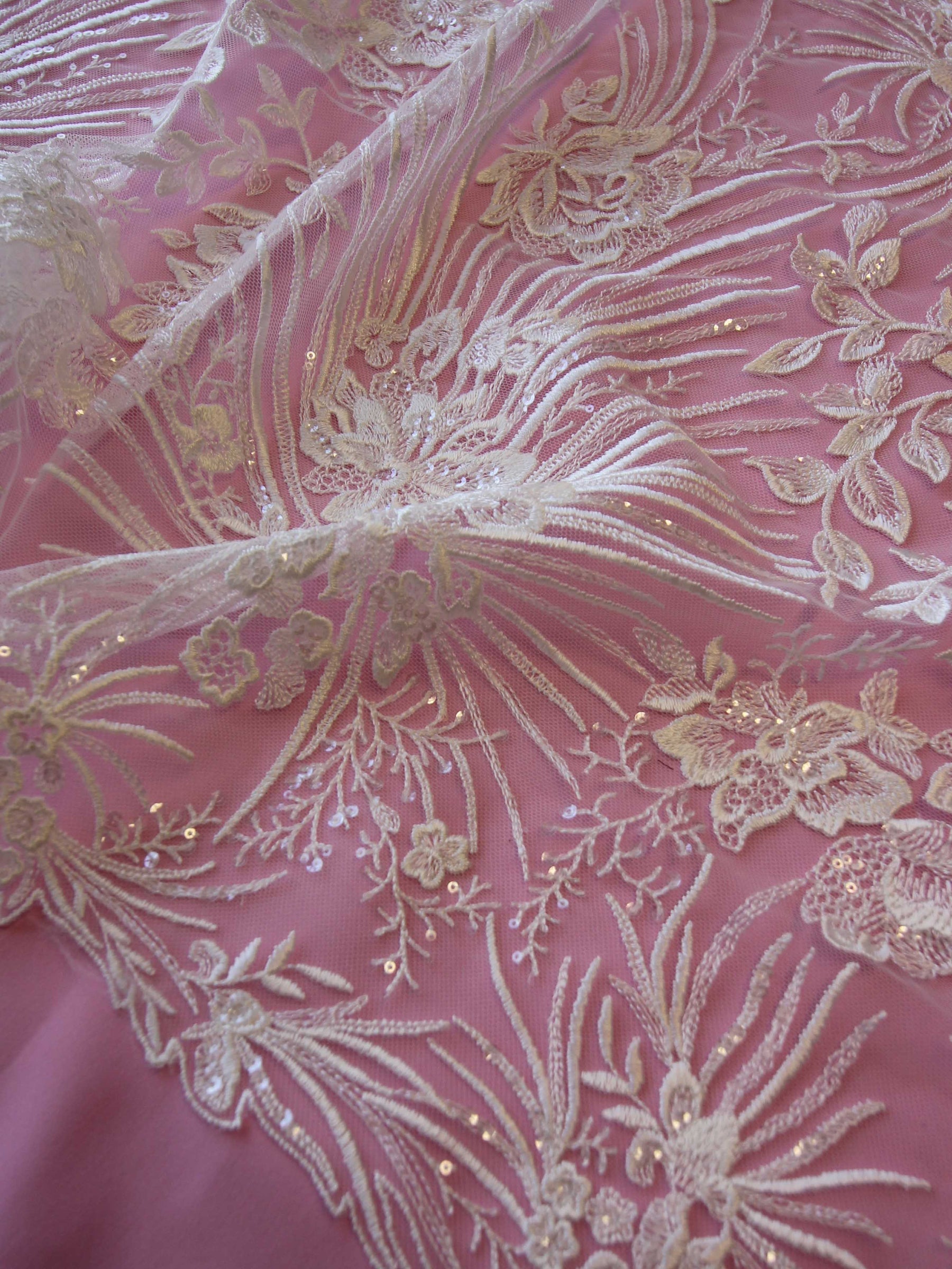 Ivory Embroidered Lace - Beluga