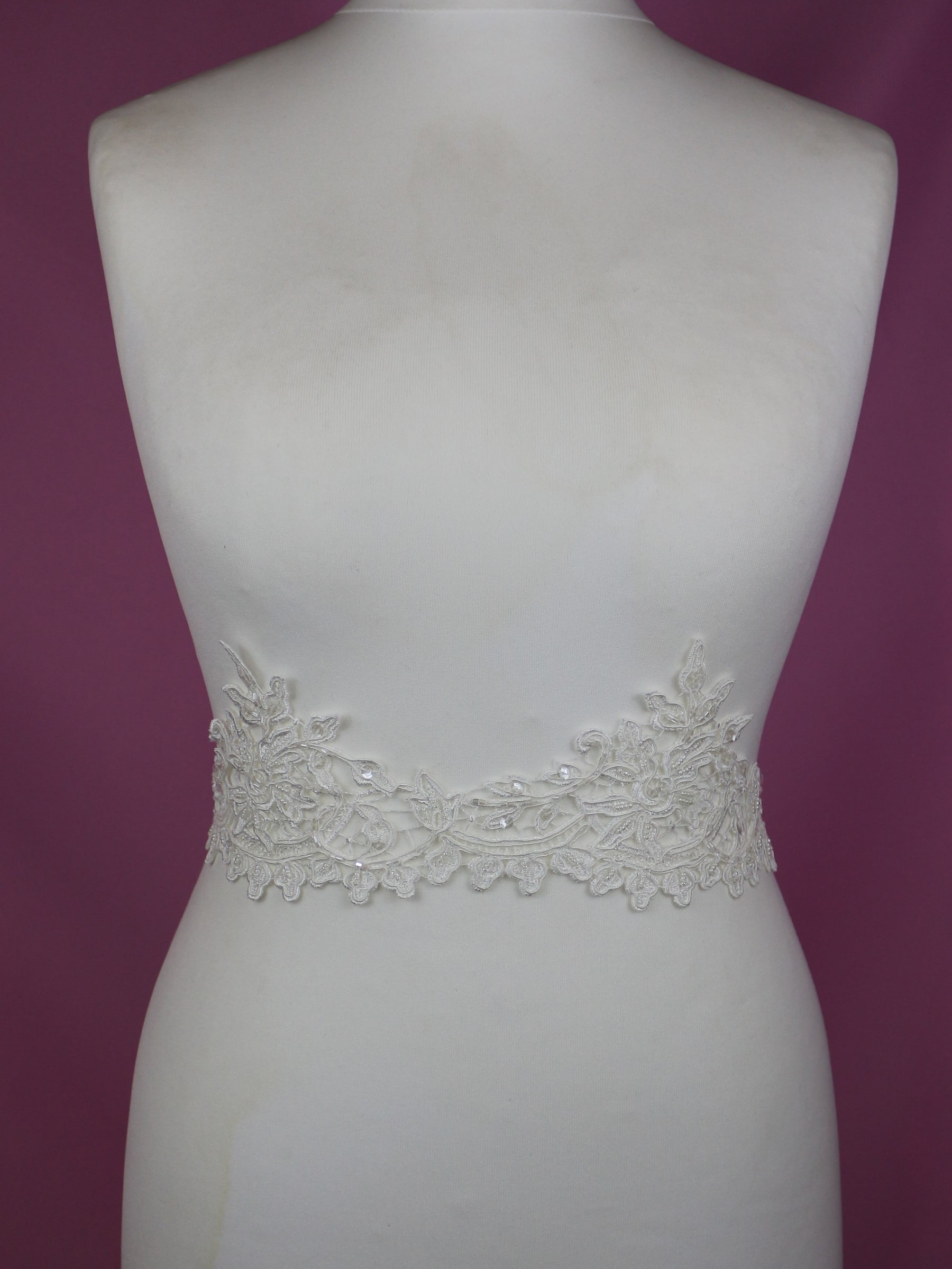 Ivory Beaded Guipure Lace Trim - Martina