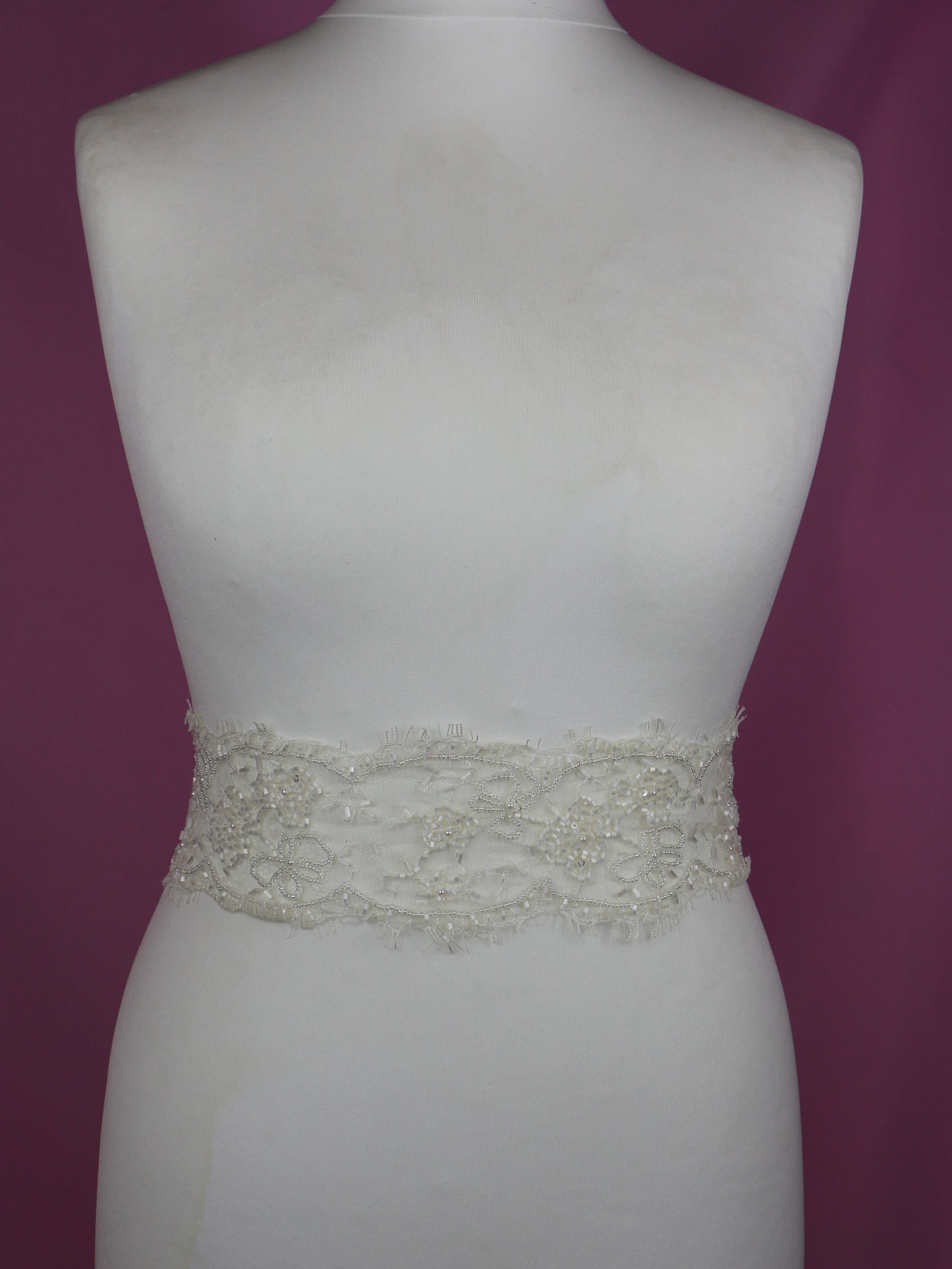 Ivory Beaded Chantilly Lace Trim - Meryl