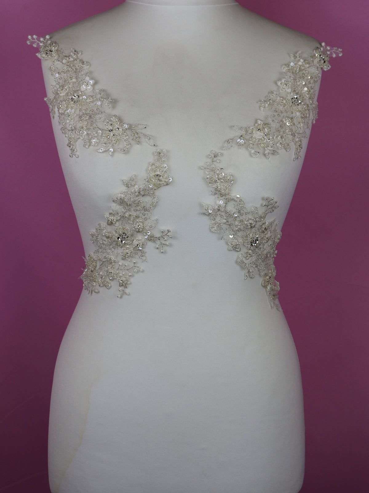 Ivory Sequinned and Beaded Lace Appliques - Mimosa