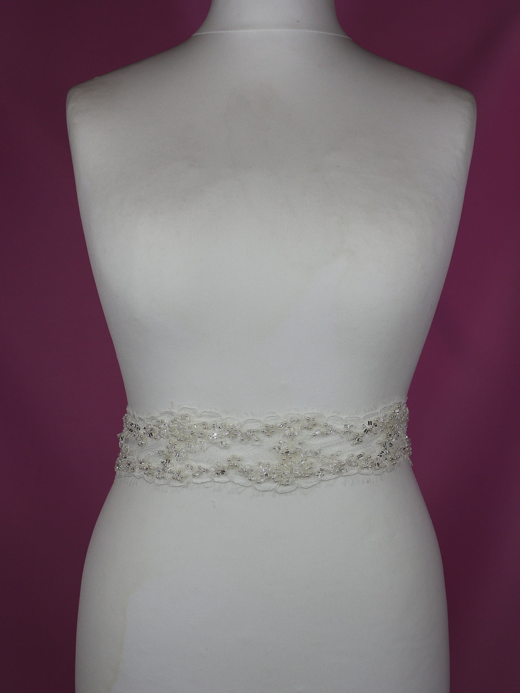 Ivory Beaded & Corded Lace Trim - Omega