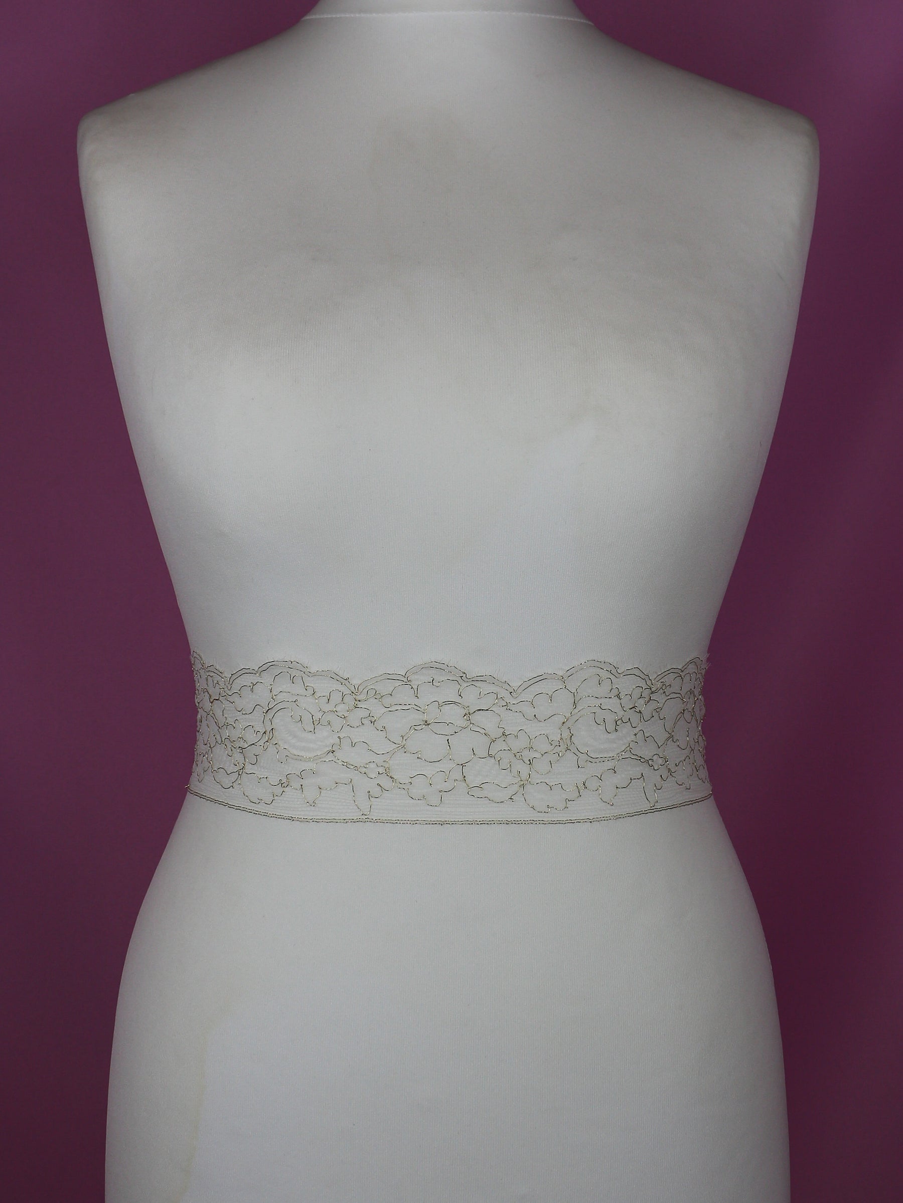 Ivory Chantilly Metallic Lace Trim - Priscilla