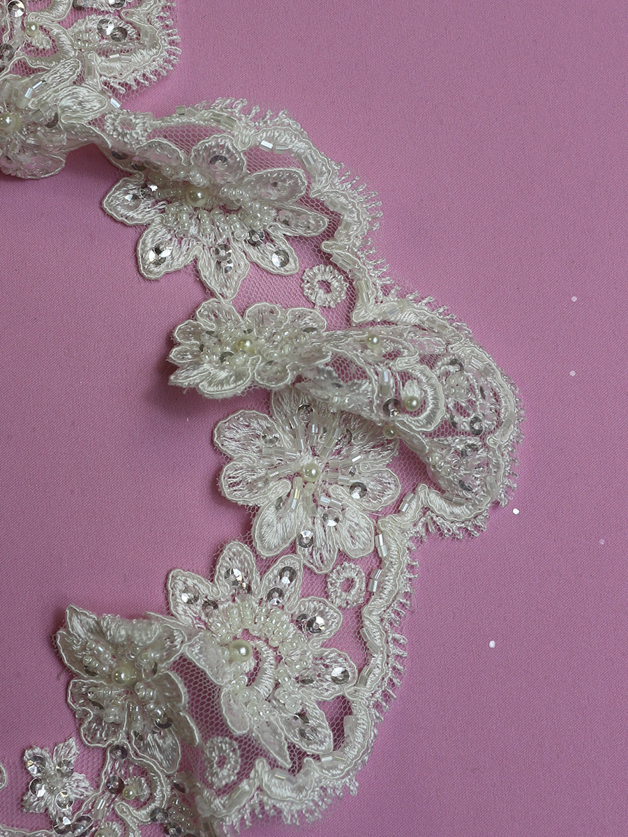 Ivory Beaded Lace Trim - Sheila