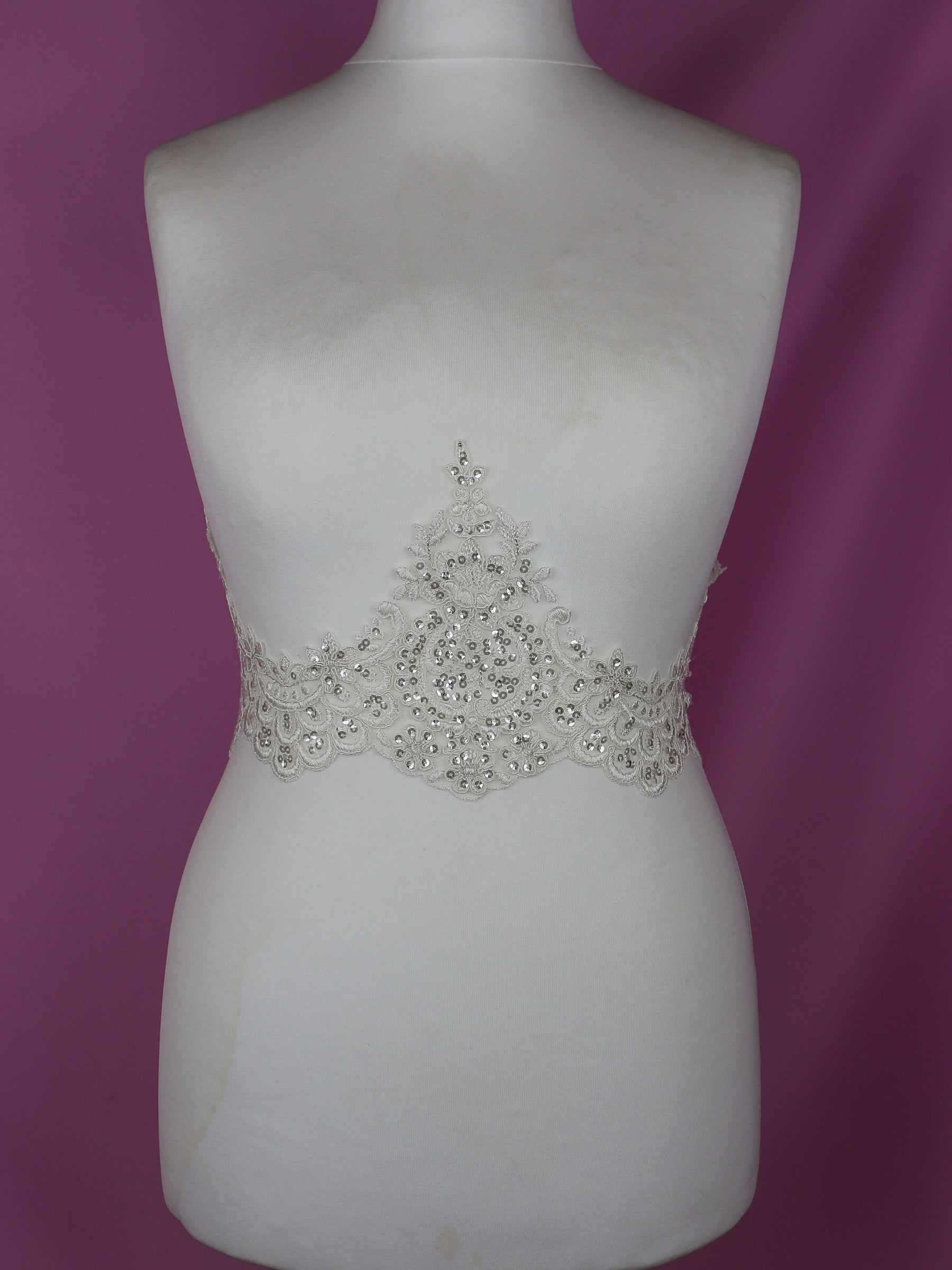 Ivory Sequinned and Corded Lace Trim - Tennessee