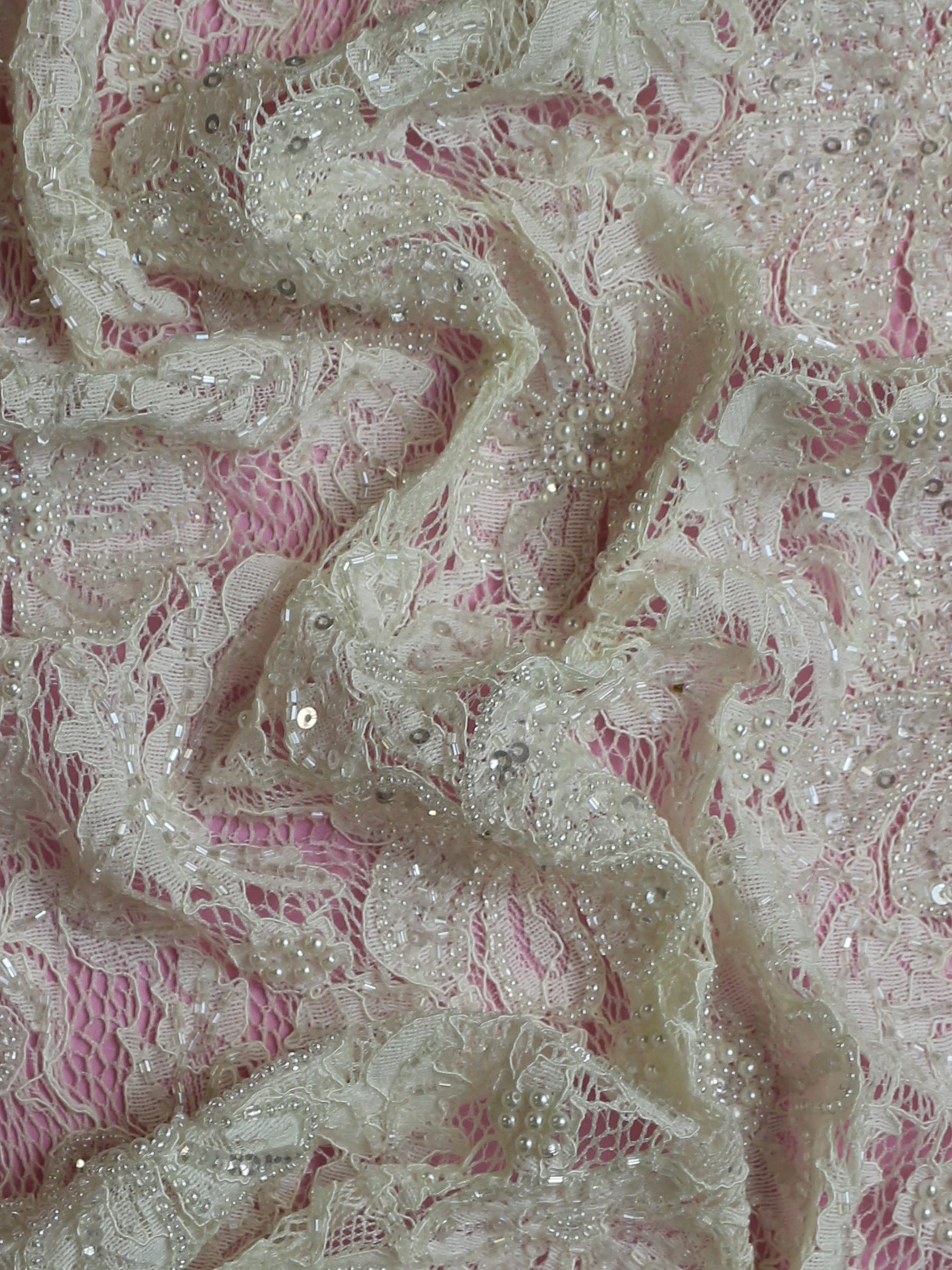 Ivory Hand Beaded Raschel Lace - Trudy