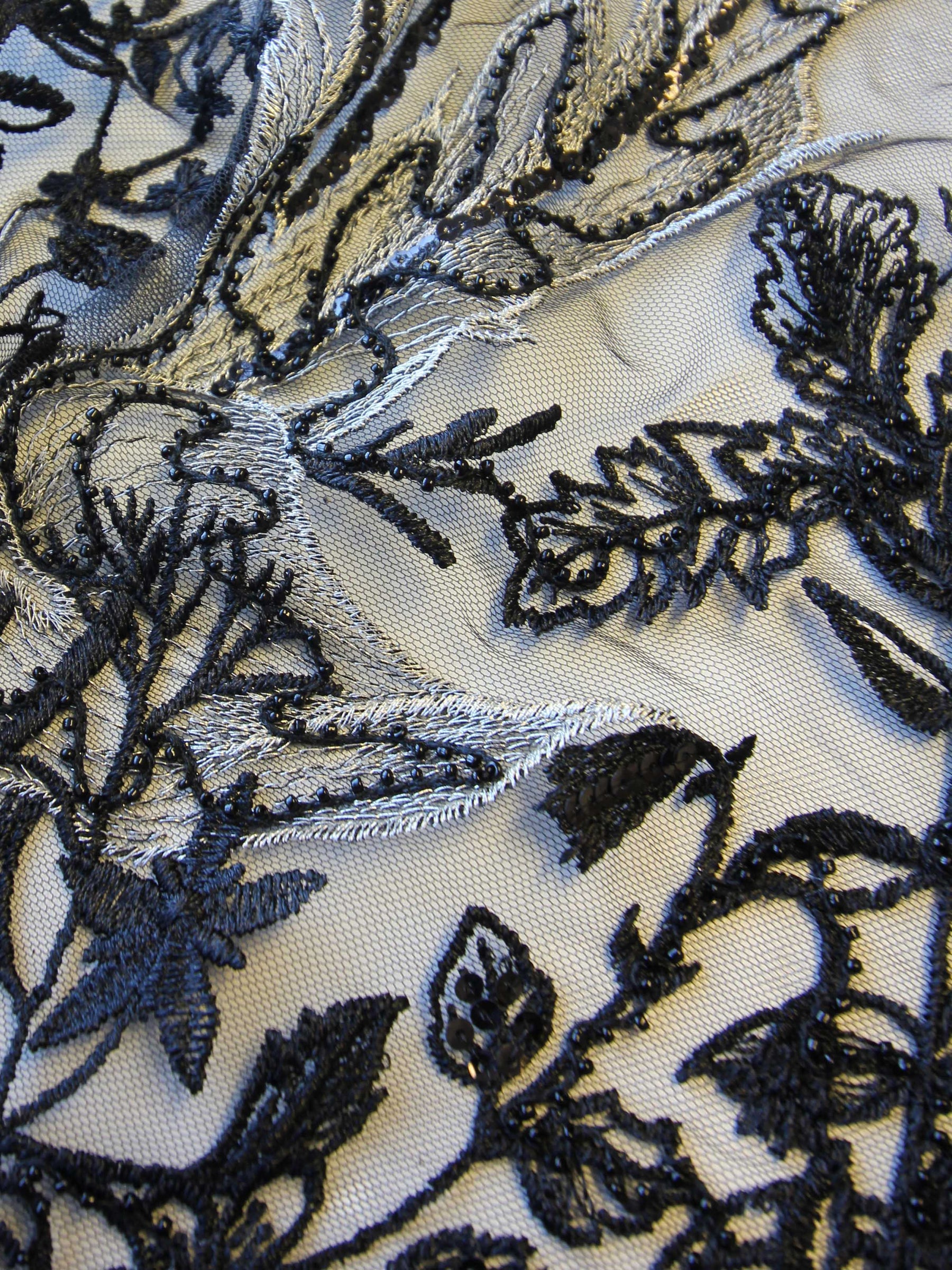 Black & Silver Embroidered Lace - Garbina