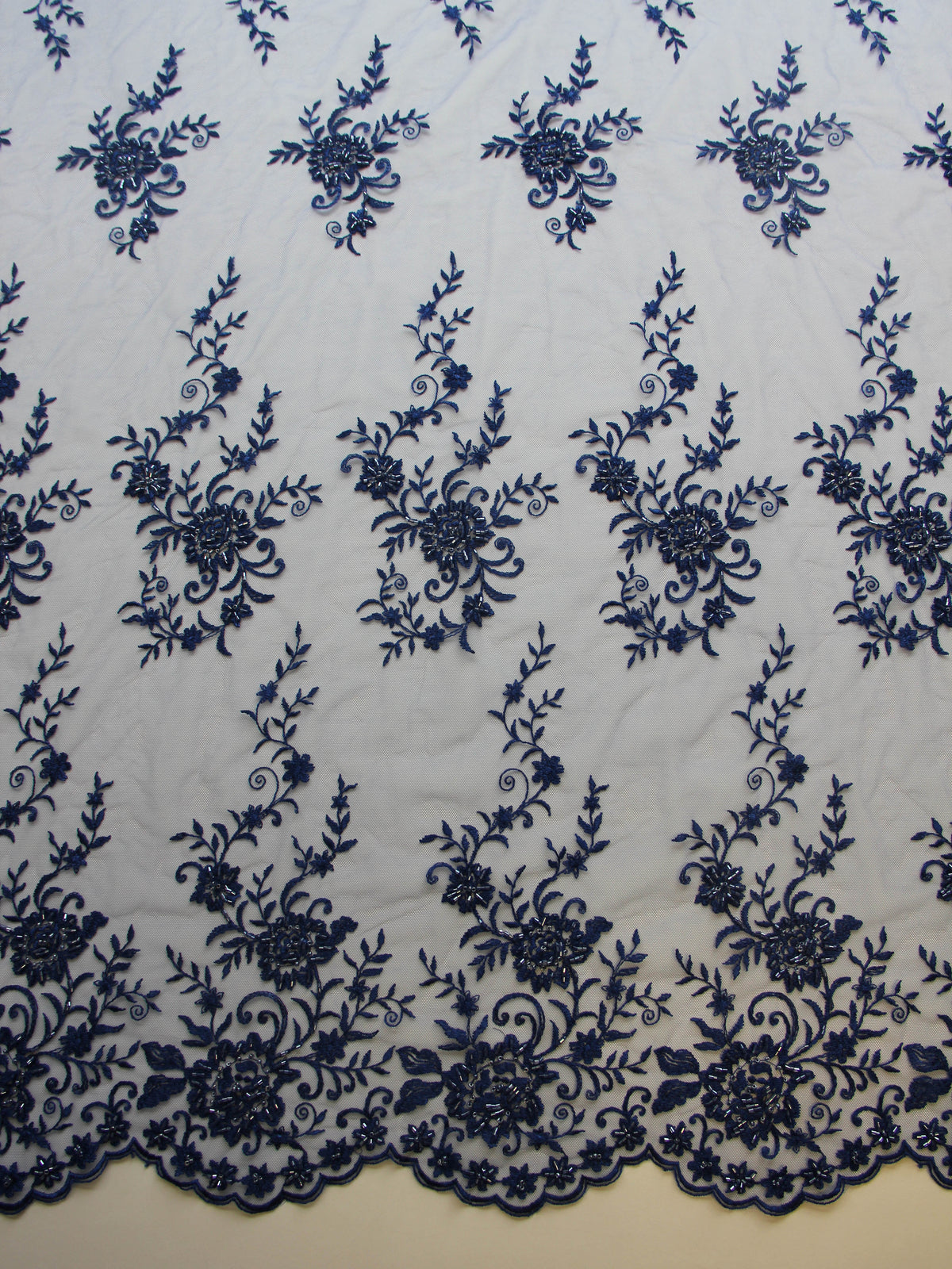 Royal Blue Beaded Embroidery Lace - Halo