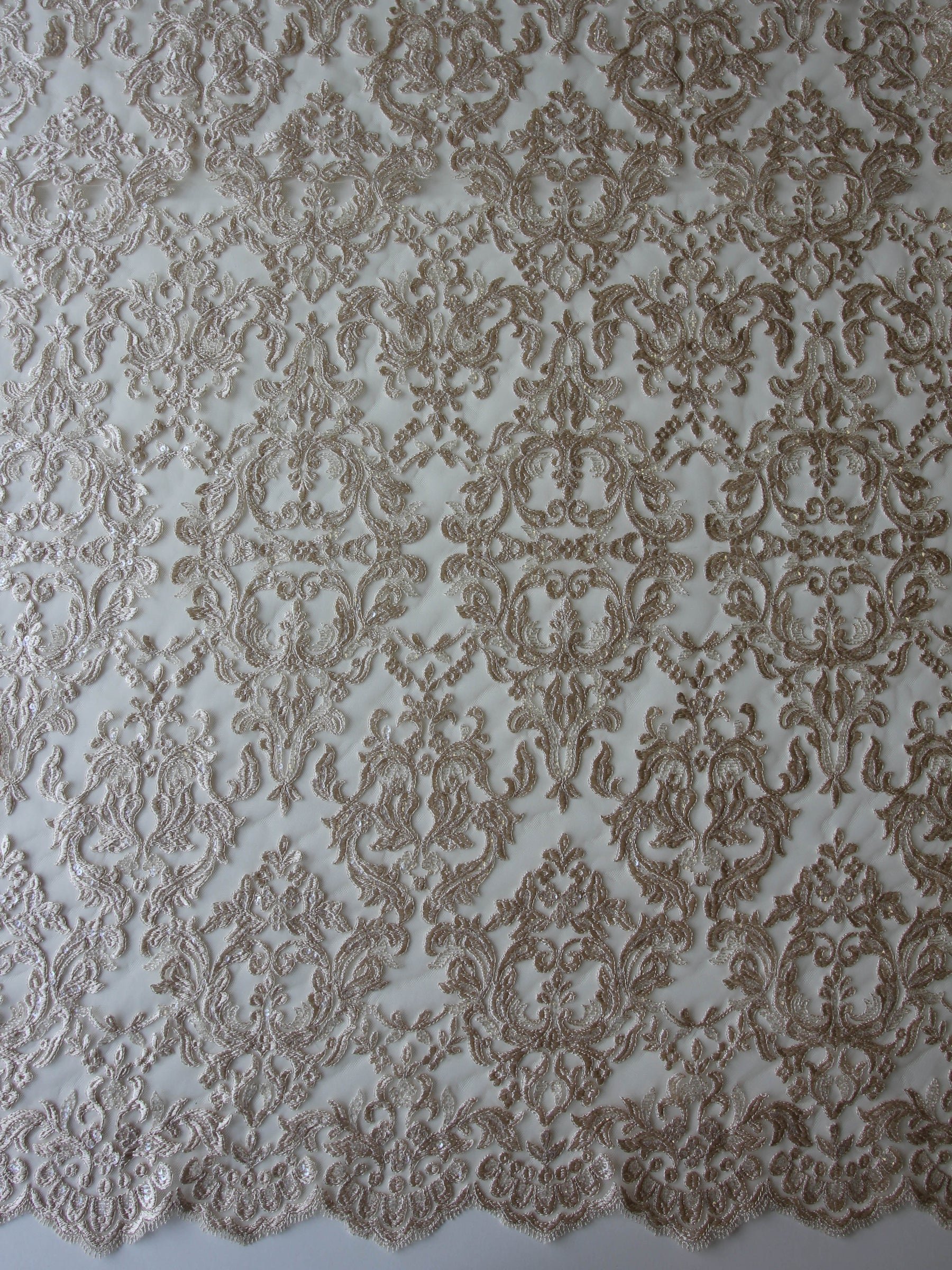 Champagne Sequinned Embroidery Lace - Albany