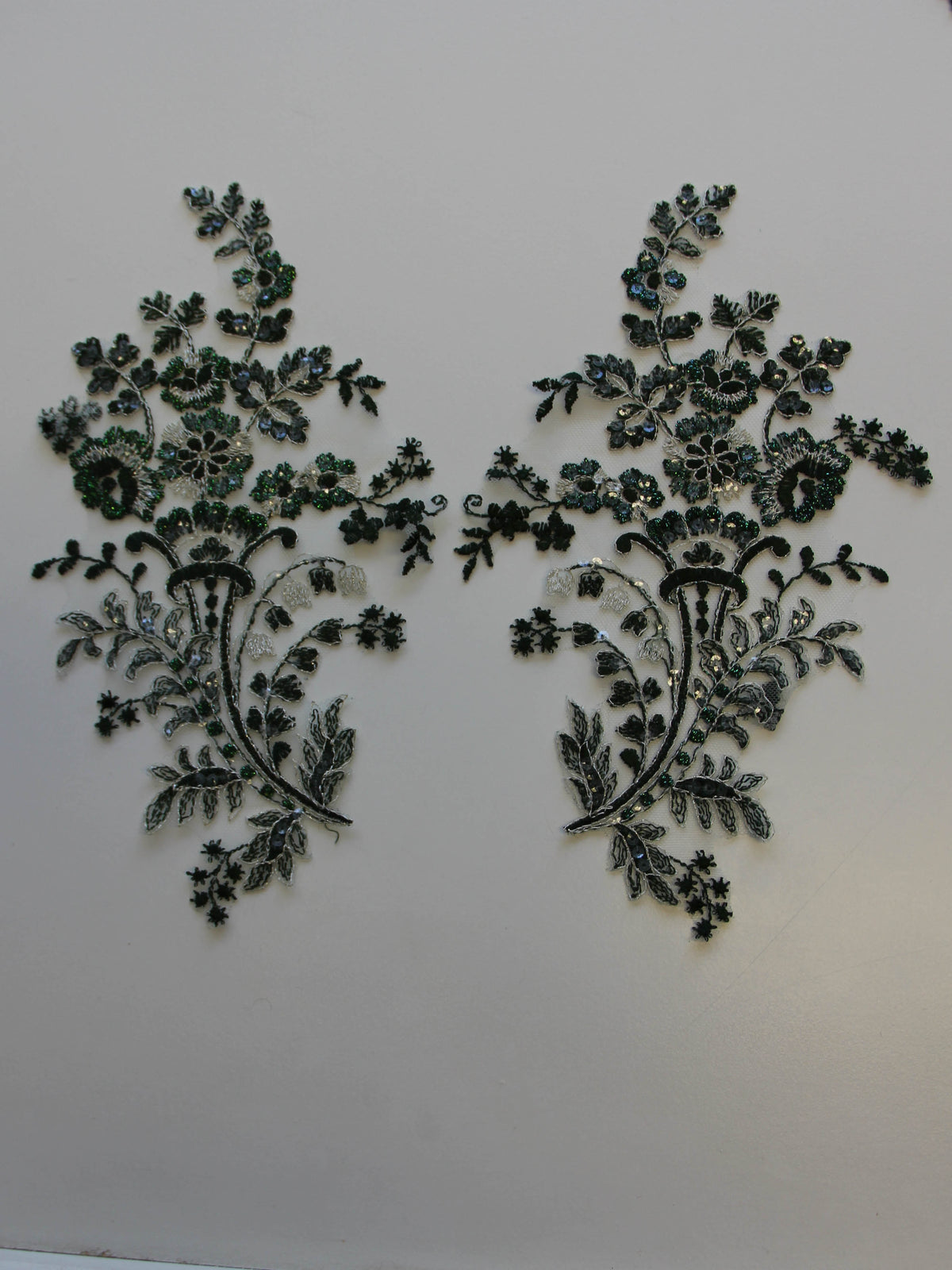Forest Green Sequinned Lace Appliques - Justine
