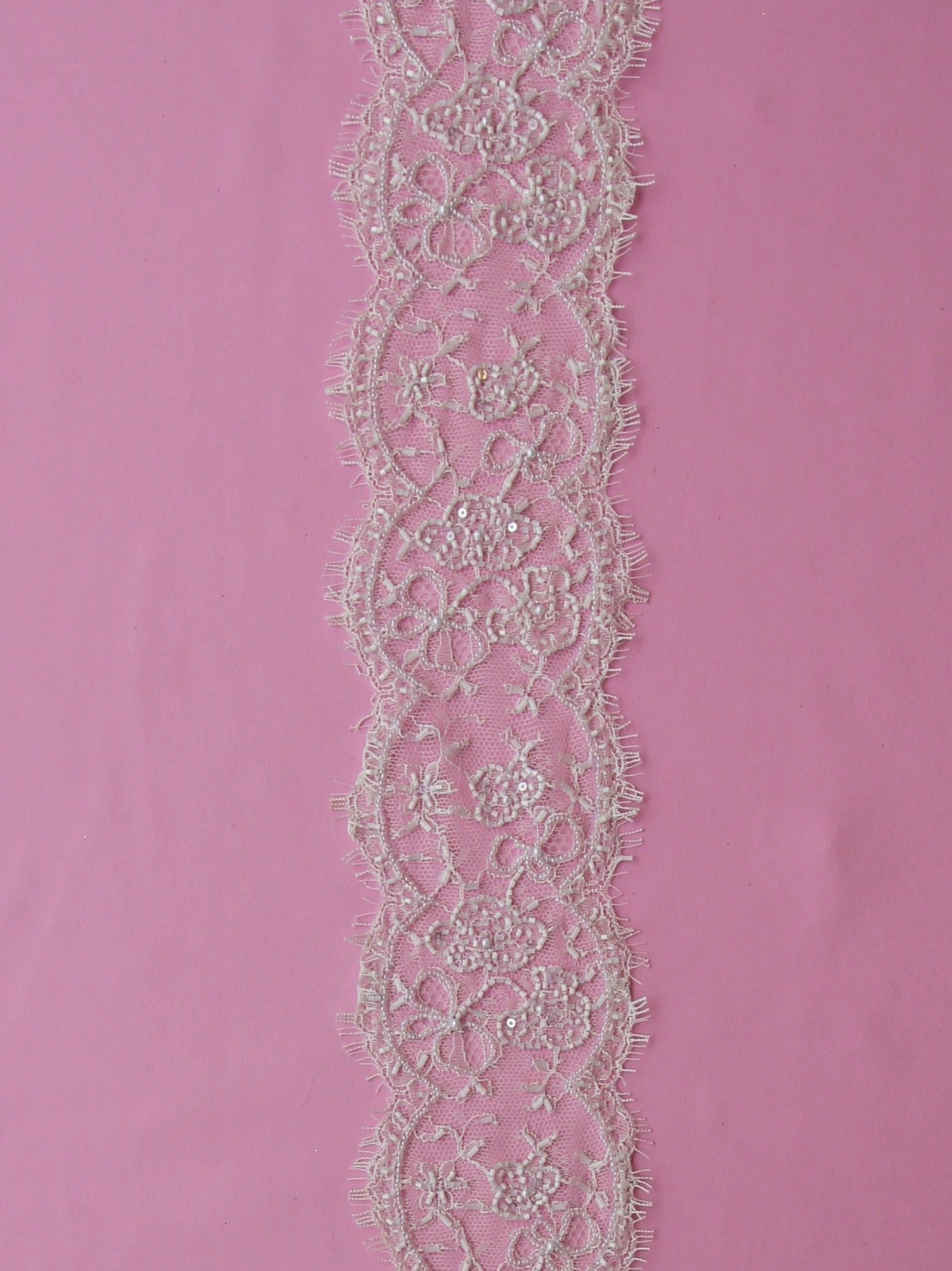 Ivory Beaded Chantilly Lace Trim - Meryl