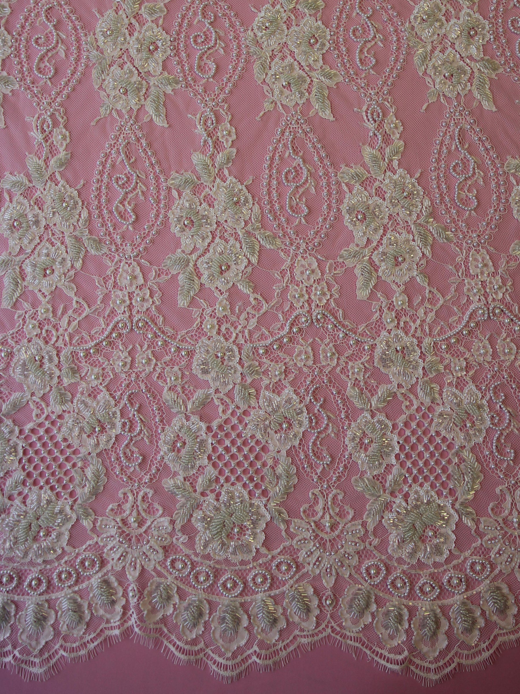 Ivory Beaded Raschel Lace - Devon