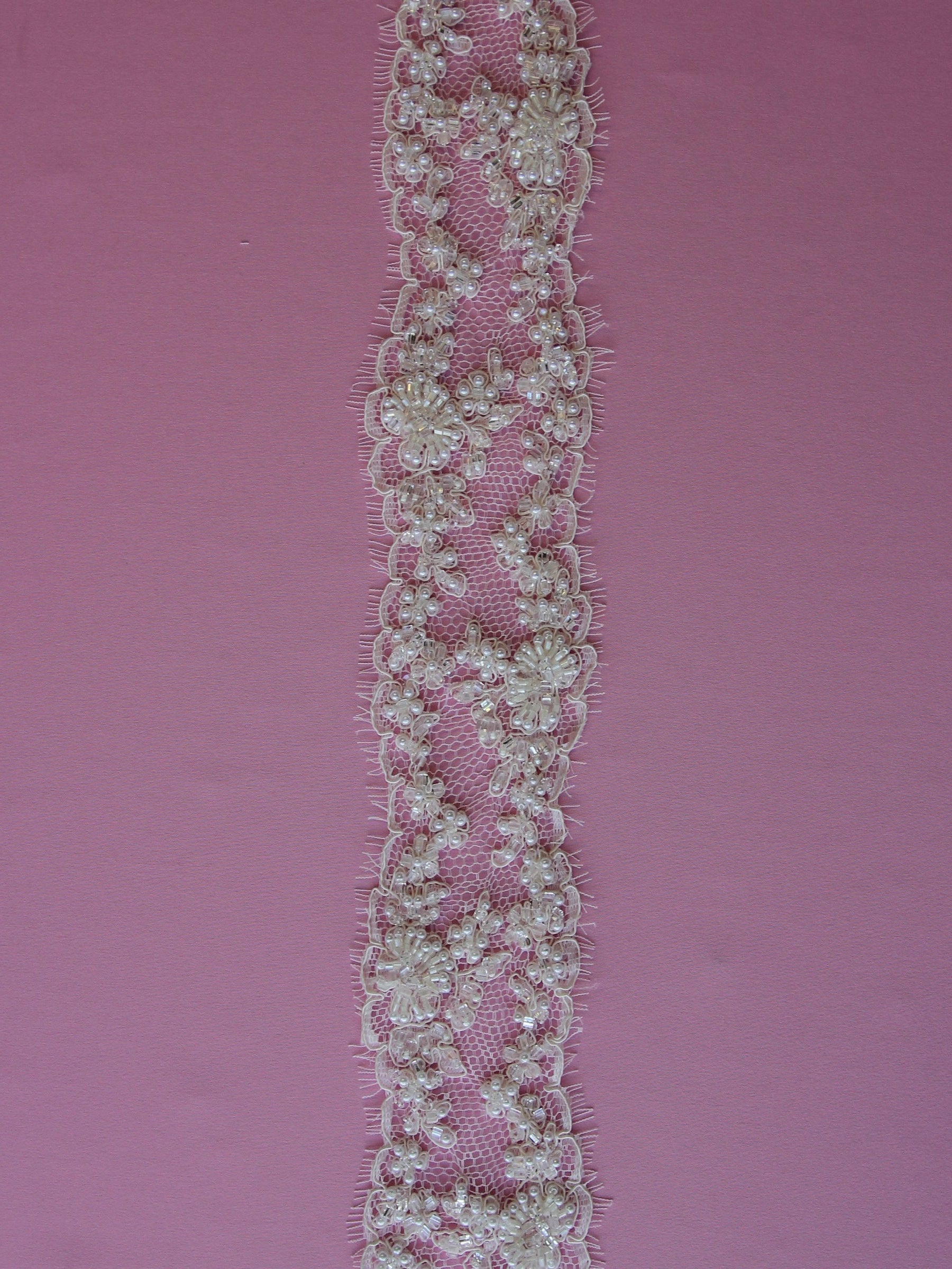 Ivory Beaded & Corded Lace Trim - Omega