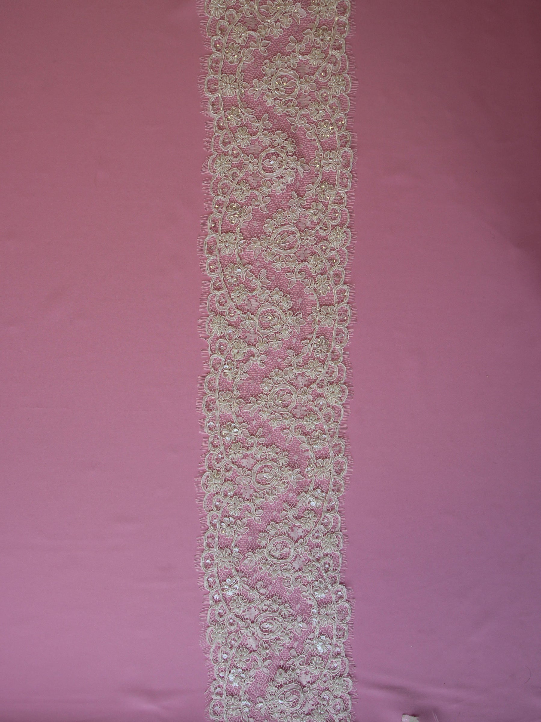 Ivory Corded and Beaded Lace Trim - Polly