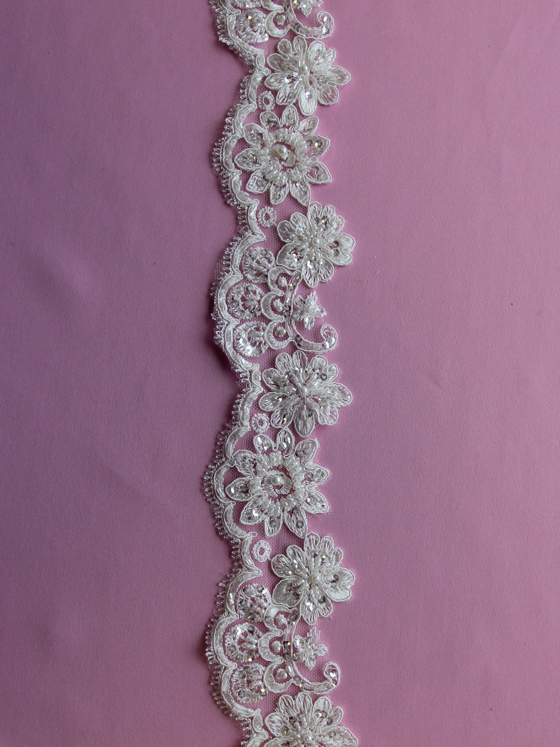 Ivory Beaded Lace Trim - Sheila