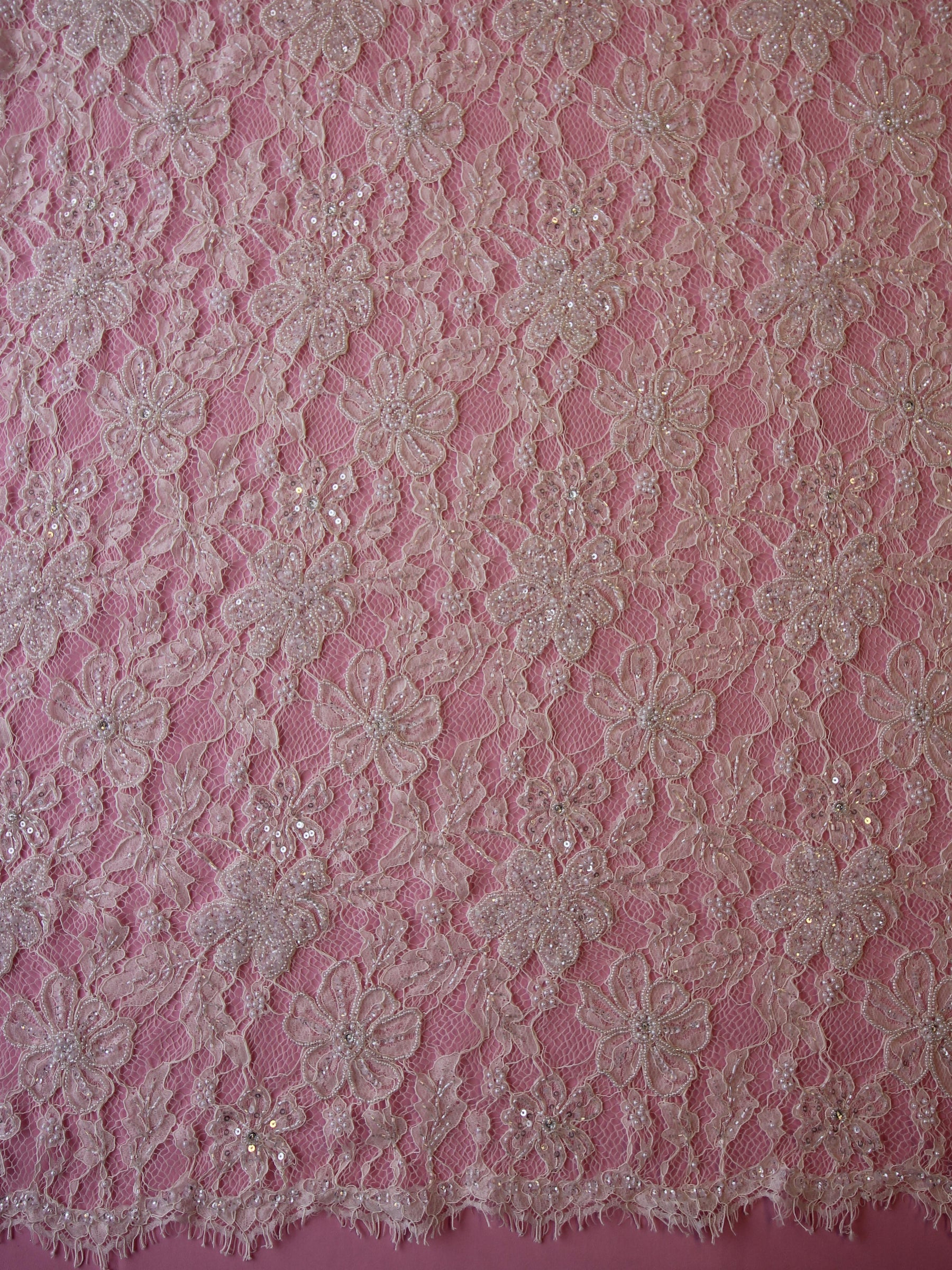 Ivory Hand Beaded Raschel Lace - Trudy