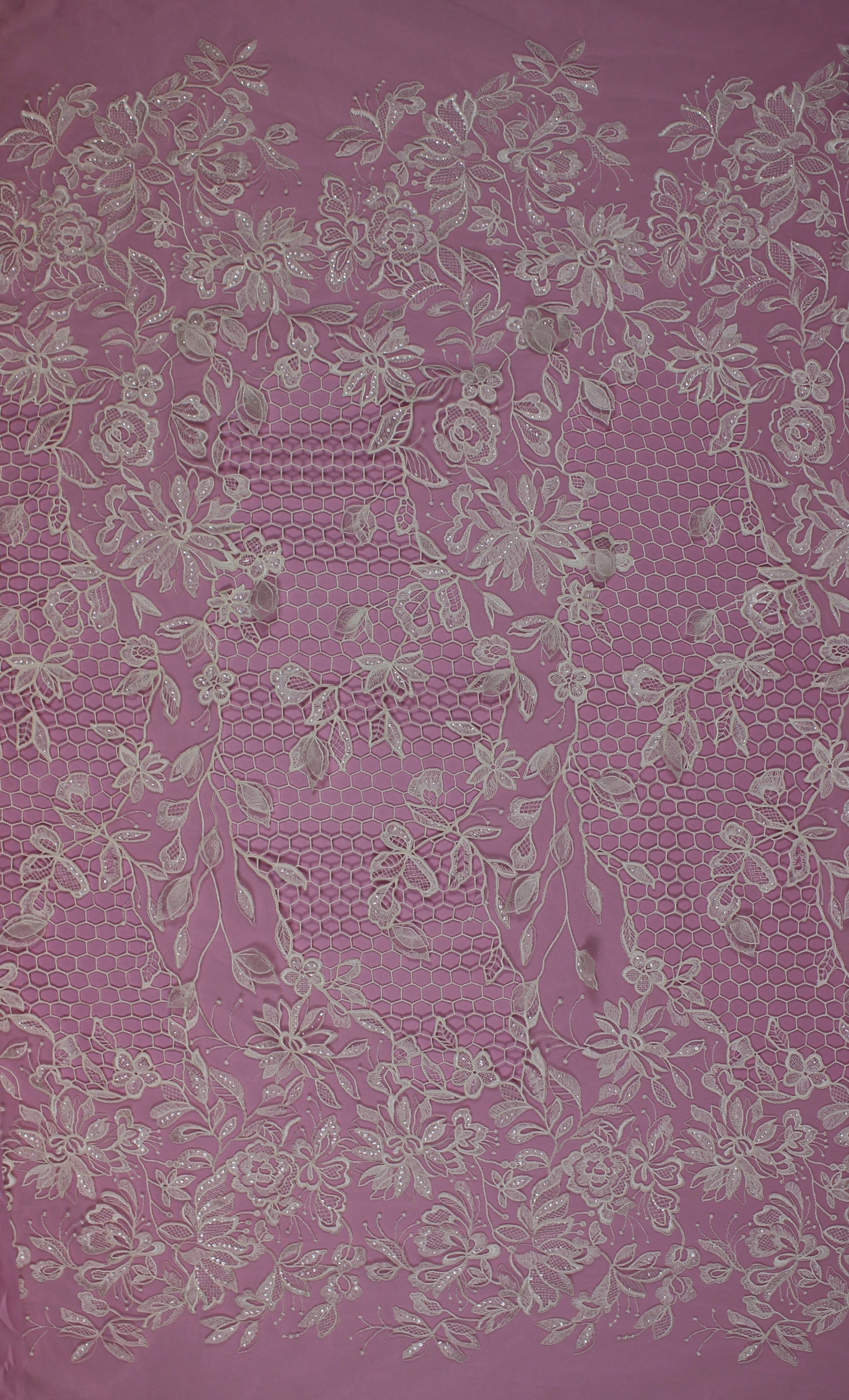 Ivory Embroidered Lattice Lace - Kiri