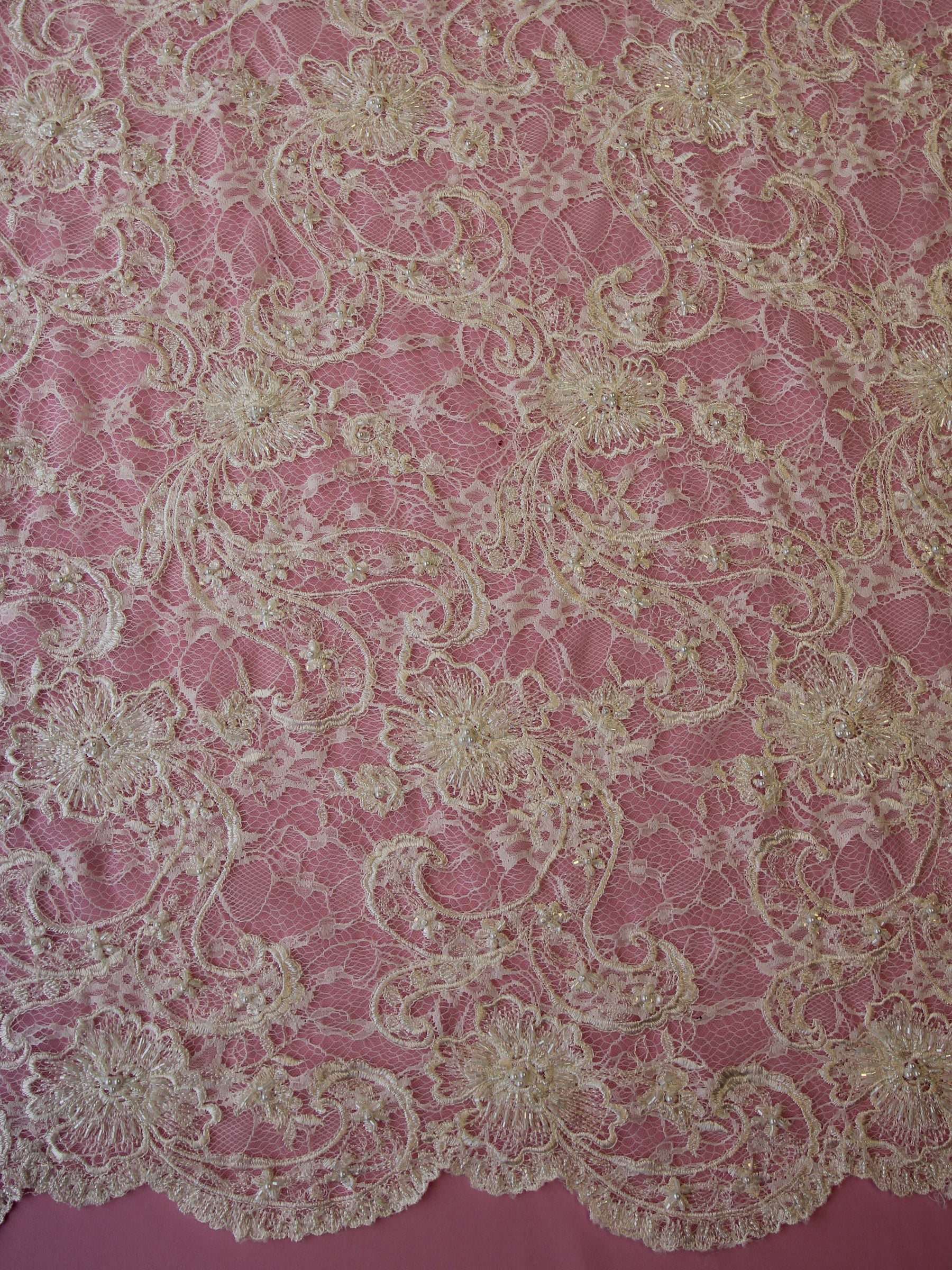 Ivory Beaded Flower Lace - Jodie